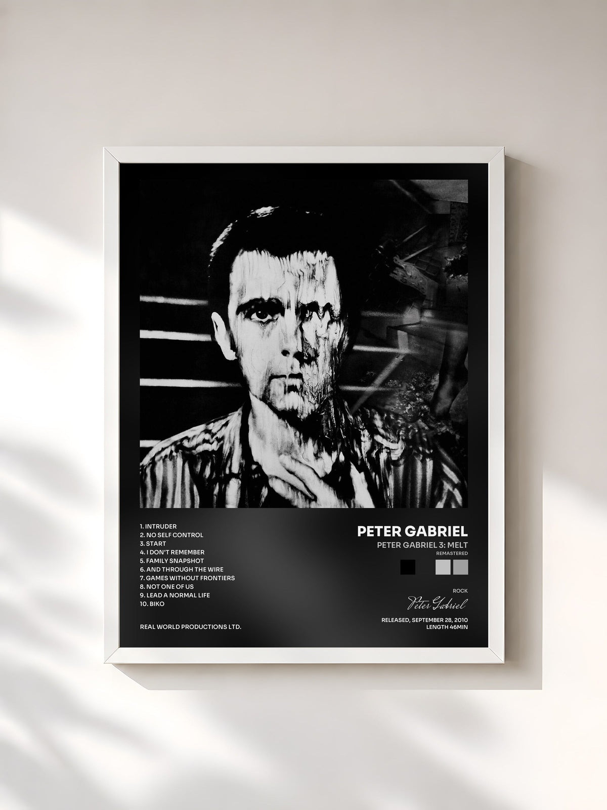 #blanc Tableau de l'album Peter Gabriel 3: Melt (Remastered) de Peter Gabriel, cadre blanc, imprimé et encadré en France
