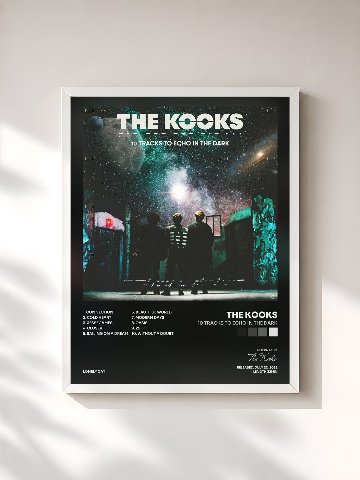 #blanc 10 Tracks to Echo in the Dark de The Kooks en lámina enmarcada, marco blanco, impresa y enmarcada en Francia