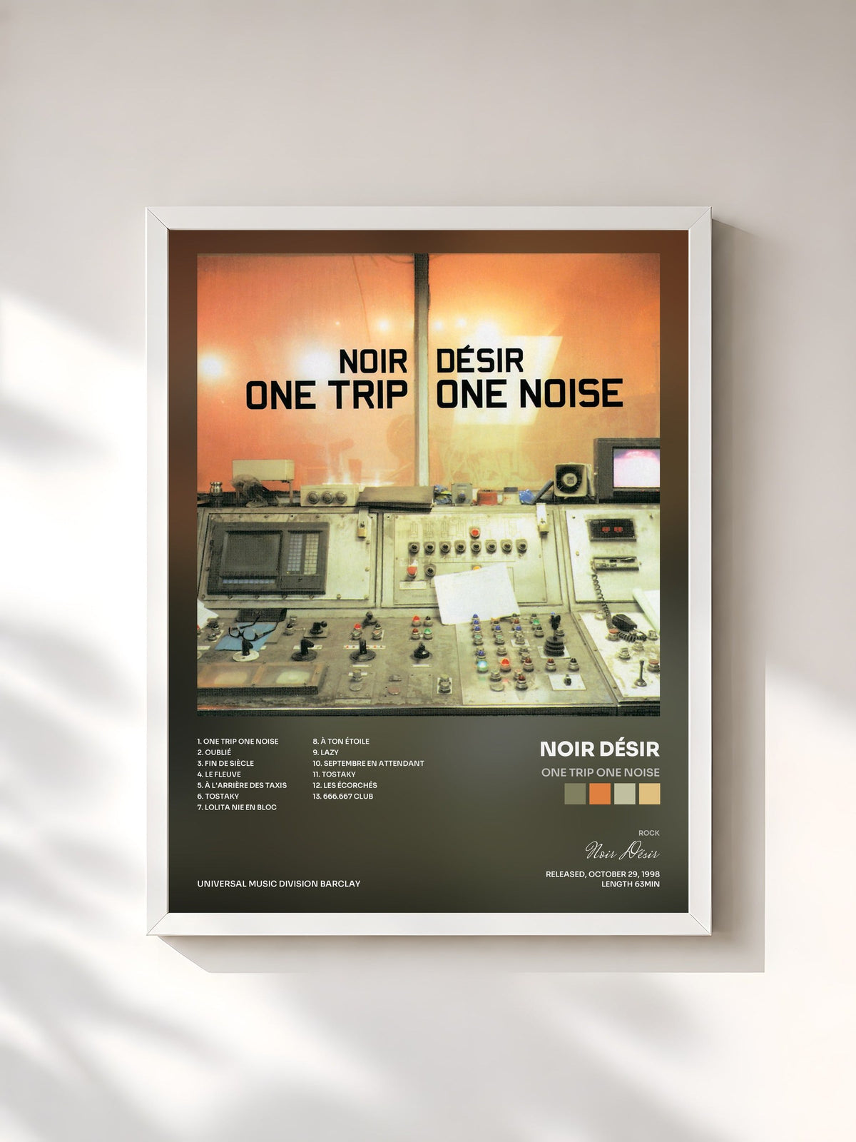 #blanc Tableau de l'album One Trip One Noise de Noir Désir, cadre blanc, imprimé et encadré en France