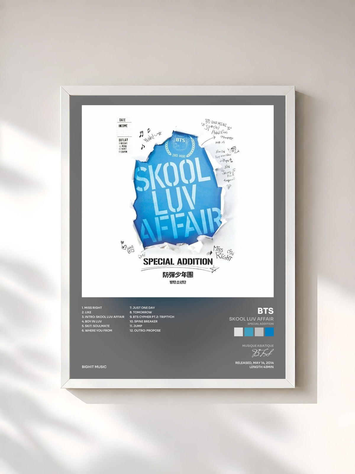 #blanc Tableau de l'album Skool Luv Affair (Special Addition) de BTS, cadre blanc, imprimé et encadré en France