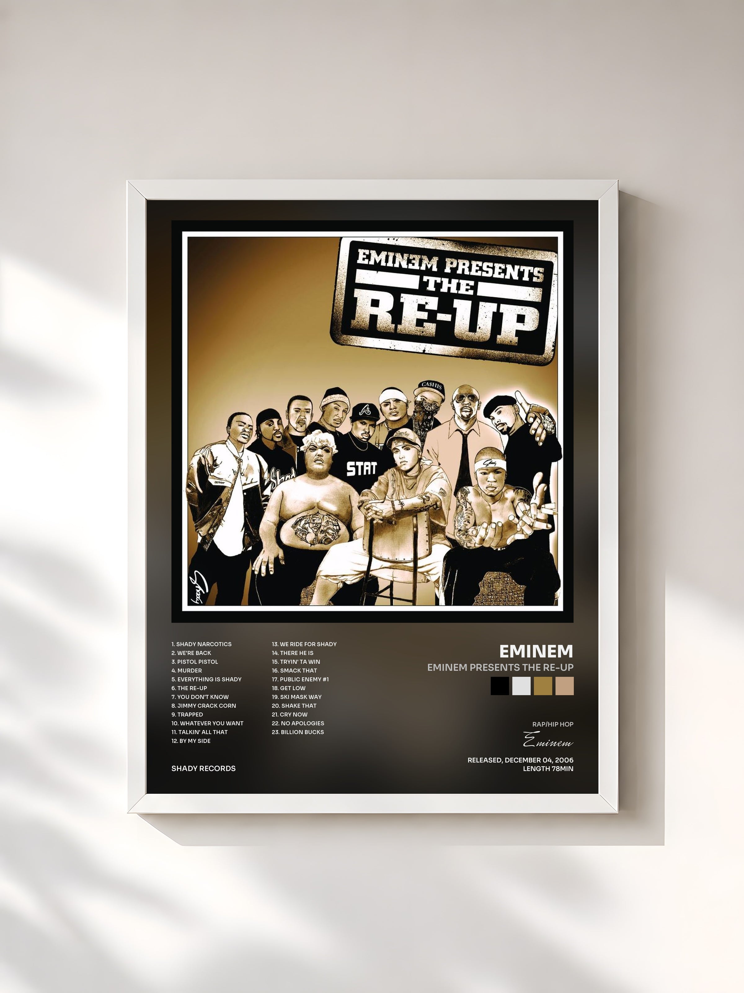 #blanc Tableau de l'album Eminem Presents The Re-Up de Eminem, cadre blanc, imprimé et encadré en France