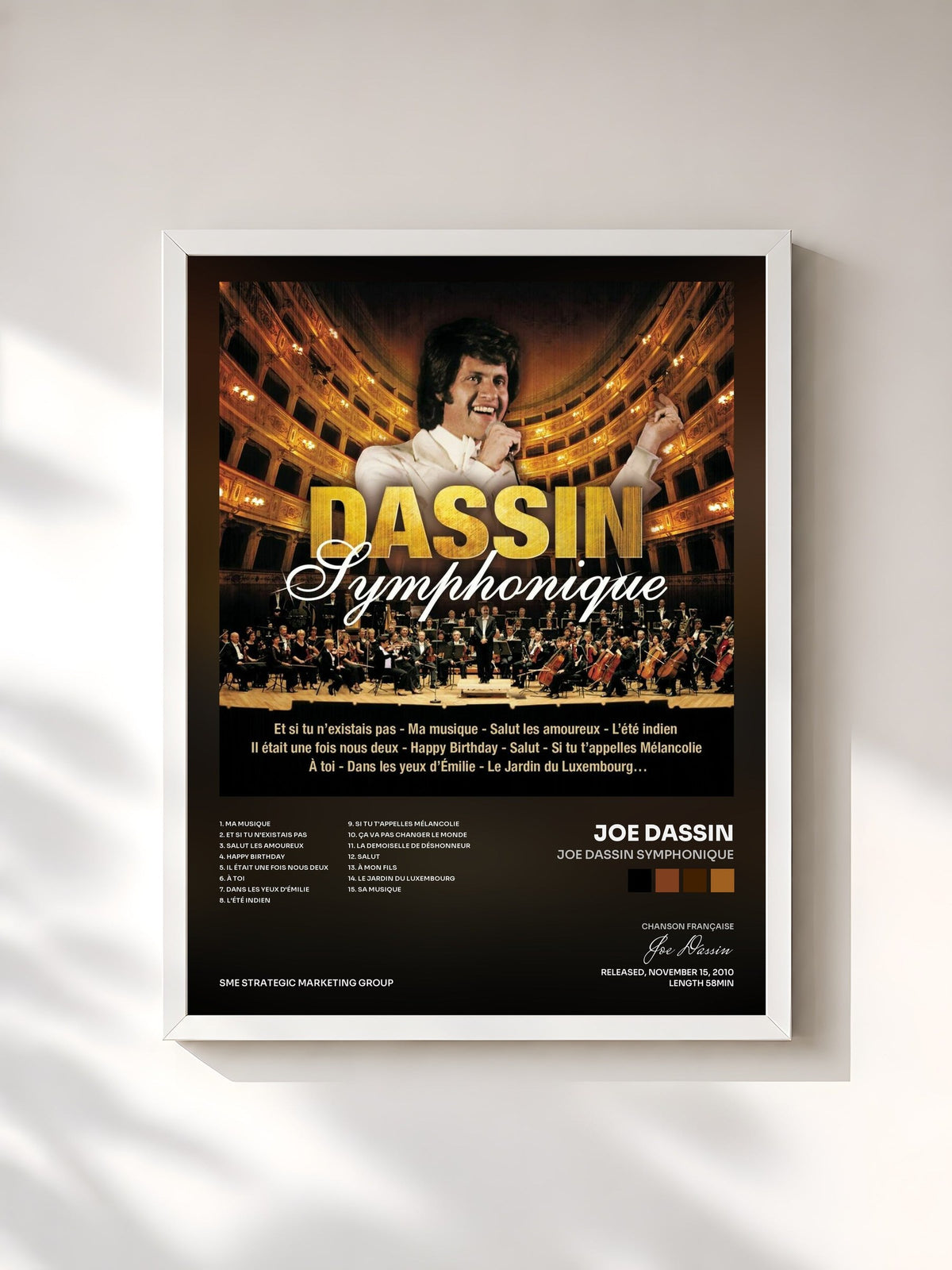 #blanc Joe Dassin Symphonique by Joe Dassin as a framed art print, white frame, printed and framed in France