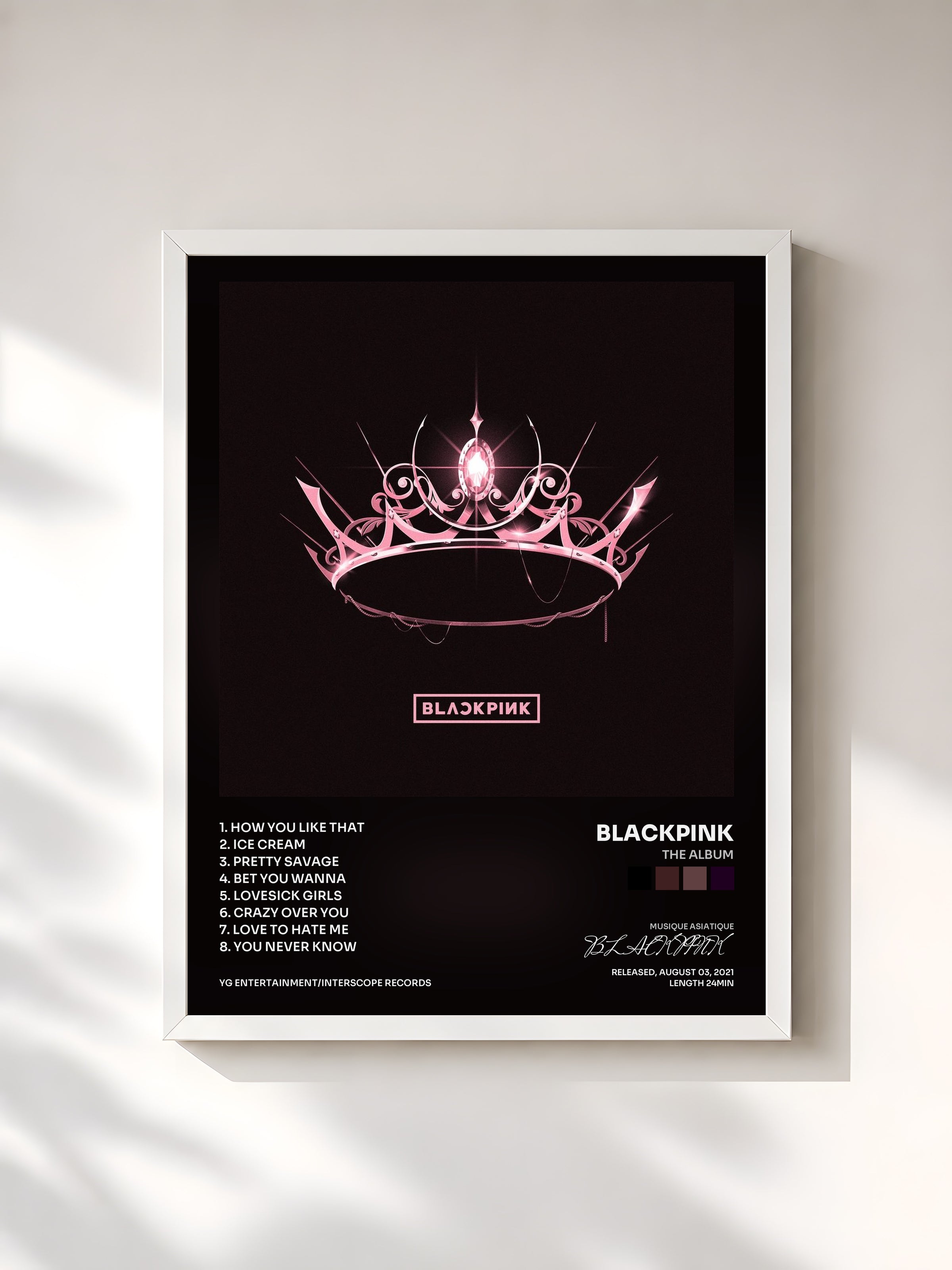 #blanc THE ALBUM by BLACKPINK as a framed art print, white frame, printed and framed in France