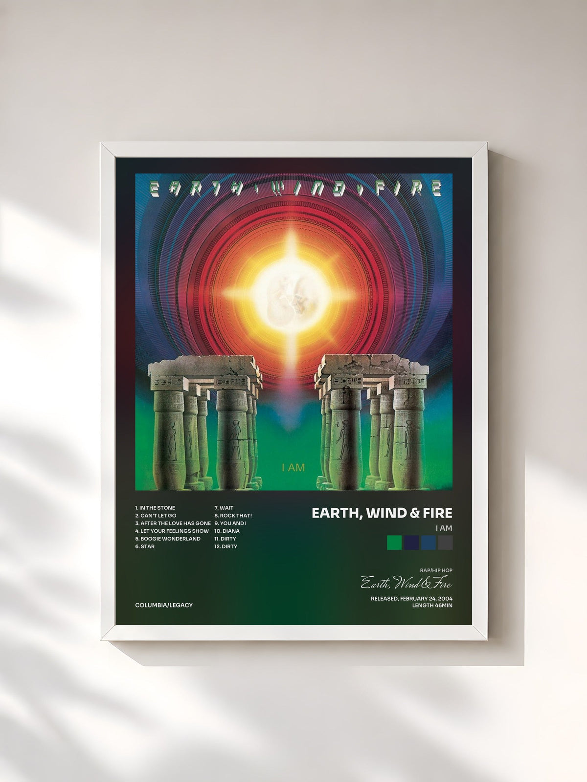 #blanc I Am by Earth, Wind & Fire as a framed art print, white frame, printed and framed in France
