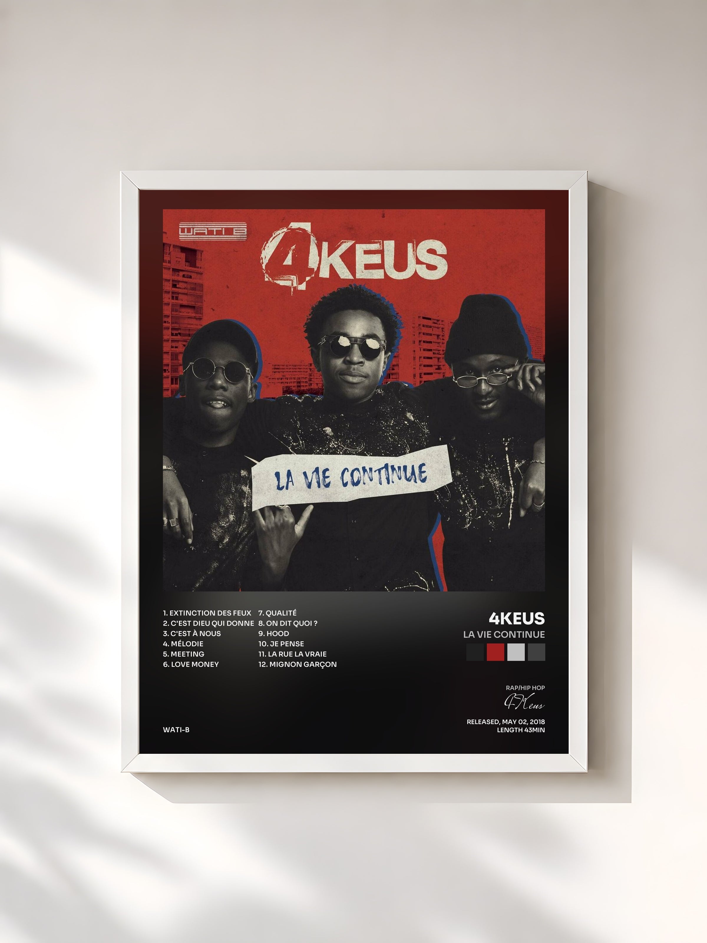 #blanc Tableau de l'album La vie continue de 4Keus, cadre blanc, imprimé et encadré en France