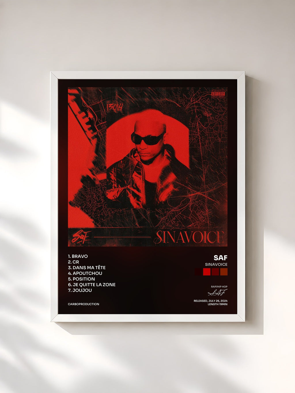 #blanc Tableau de l'album SINAVOICE de SAF, cadre blanc, imprimé et encadré en France