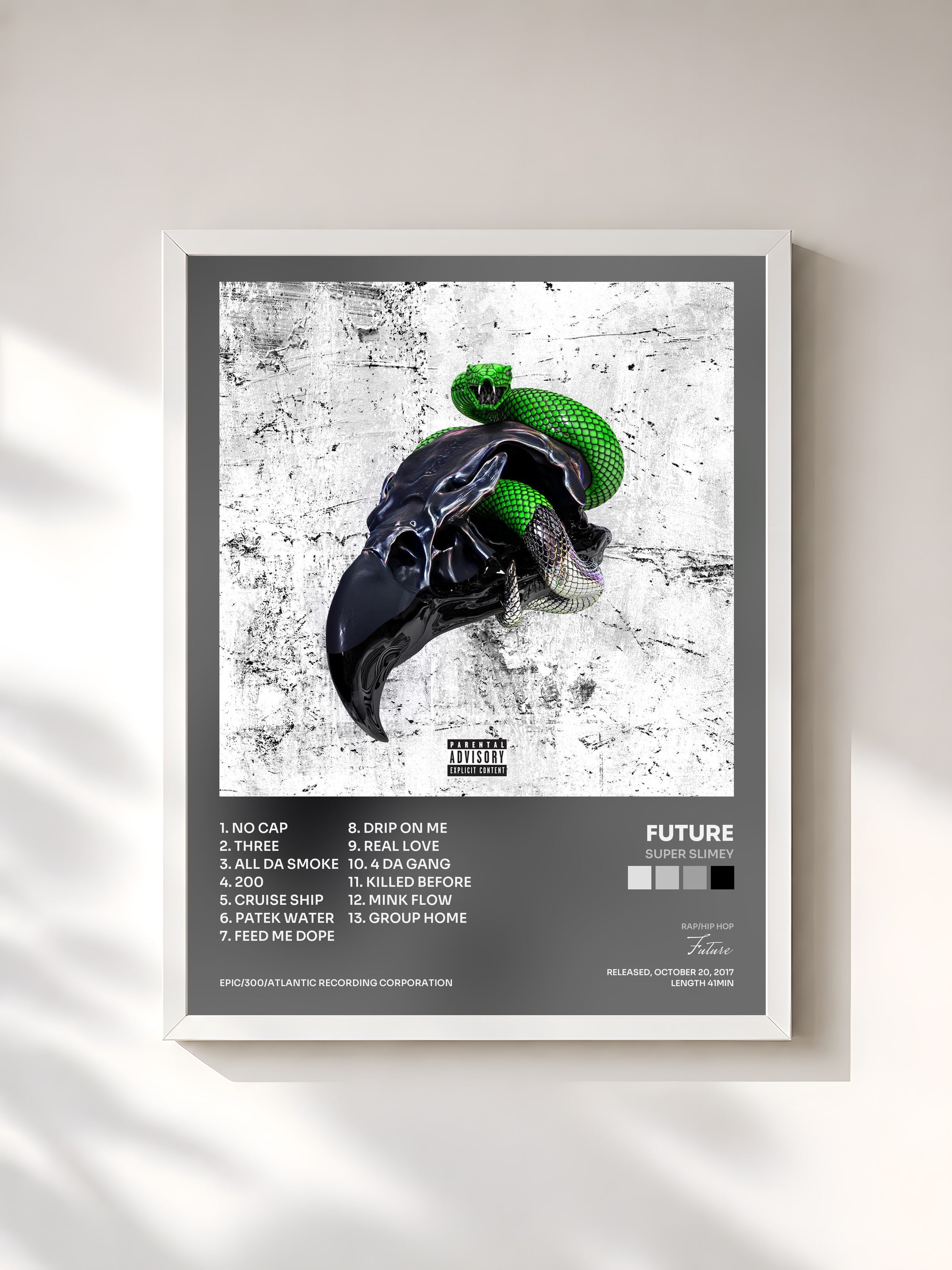 #blanc Tableau de l'album SUPER SLIMEY de Future, cadre blanc, imprimé et encadré en France