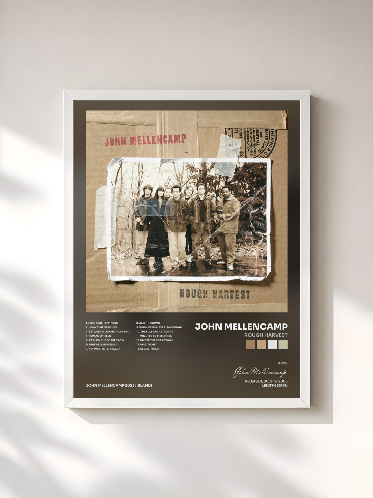 #blanc Rough Harvest by John Mellencamp as a framed art print, white frame, printed and framed in France