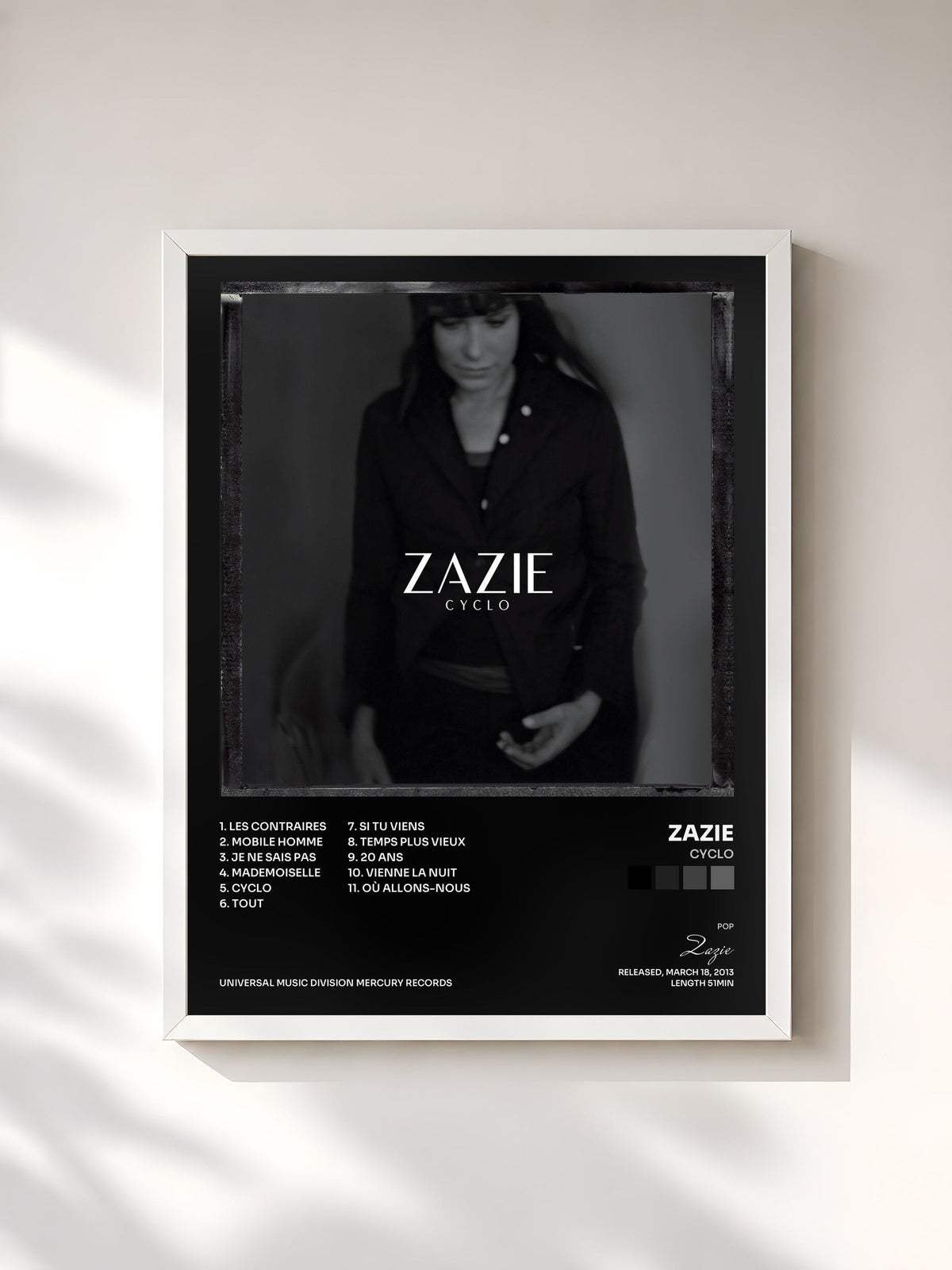 #blanc Tableau de l'album Cyclo de Zazie, cadre blanc, imprimé et encadré en France