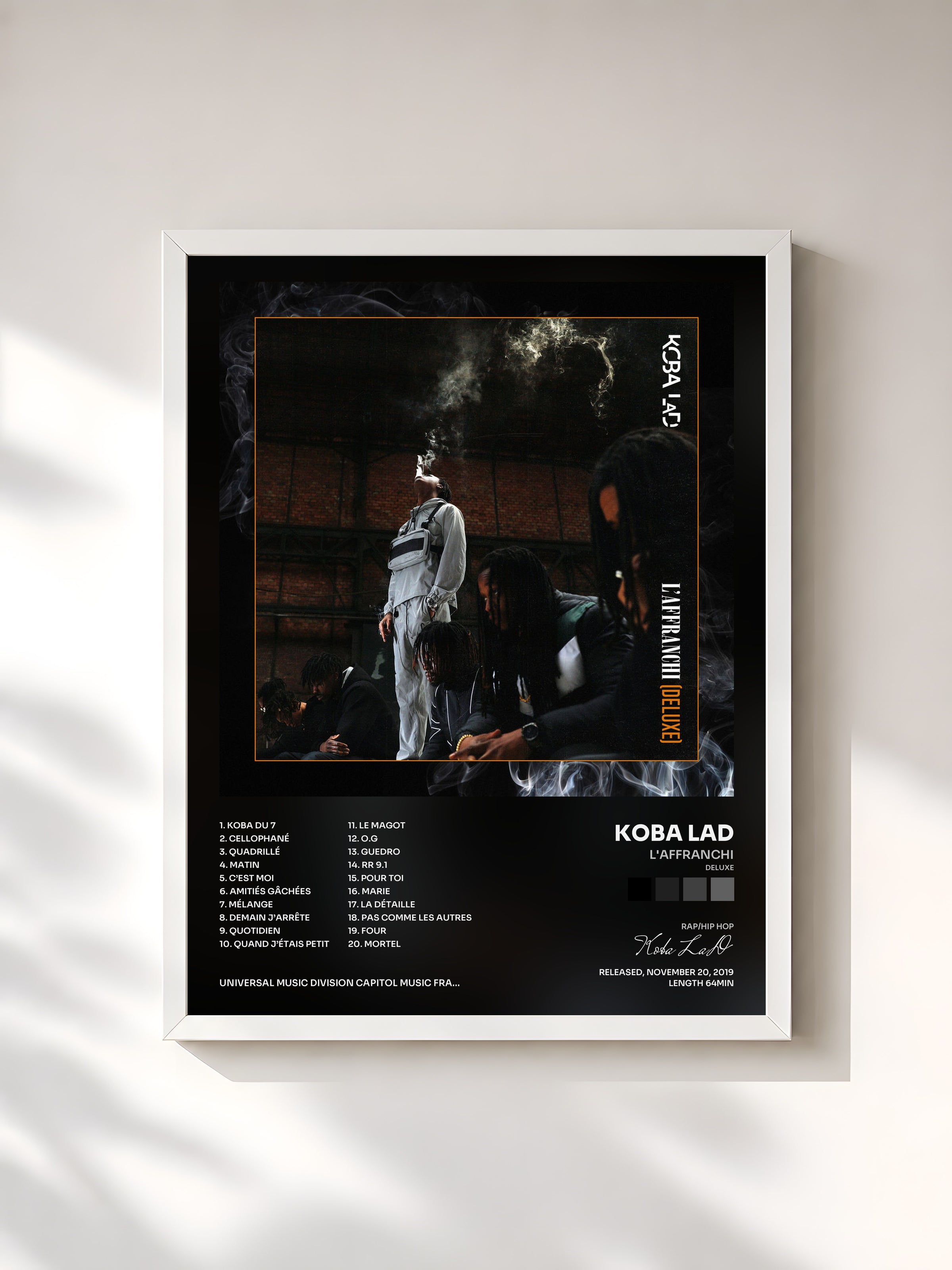 #blanc Tableau de l'album L'Affranchi (Deluxe) de Koba LaD, cadre blanc, imprimé et encadré en France