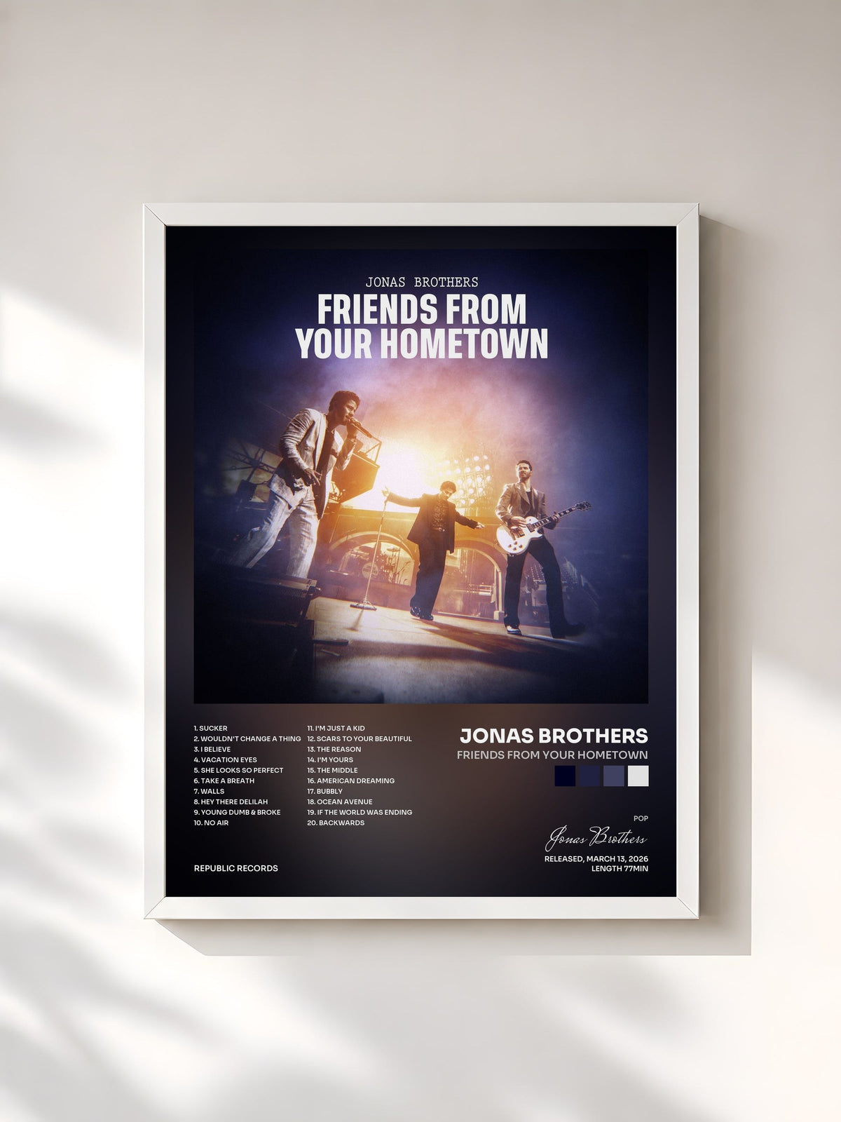 #blanc Friends From Your Hometown di Jonas Brothers in stampa incorniciata, cornice bianca, stampata e incorniciata in Francia