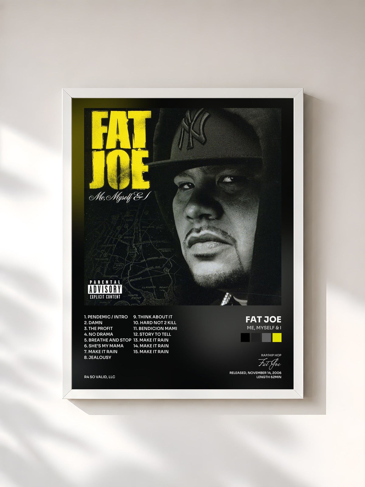 #blanc Tableau de l'album Me, Myself & I de Fat Joe, cadre blanc, imprimé et encadré en France