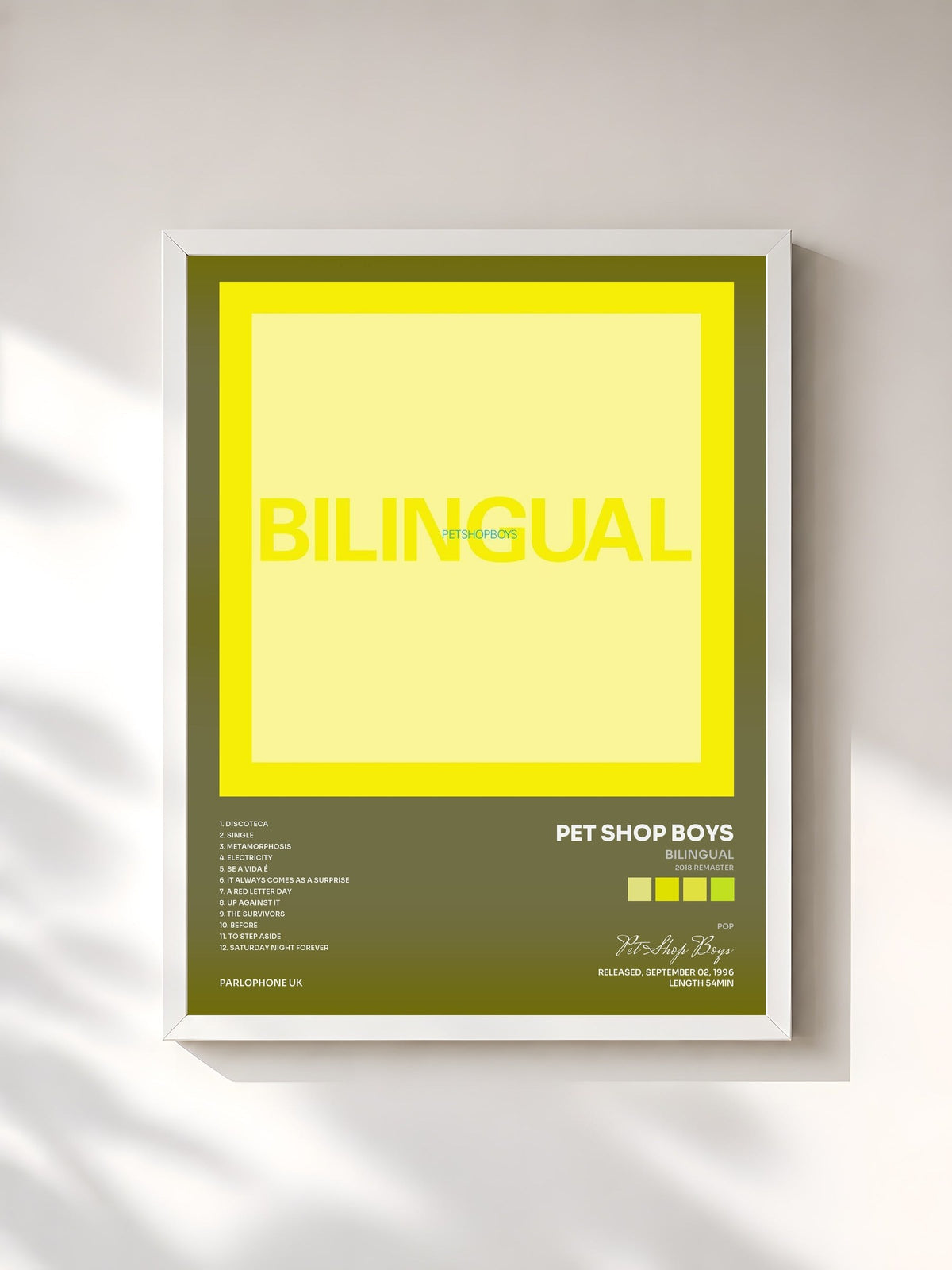 #blanc Tableau de l'album Bilingual (2018 Remaster) de Pet Shop Boys, cadre blanc, imprimé et encadré en France