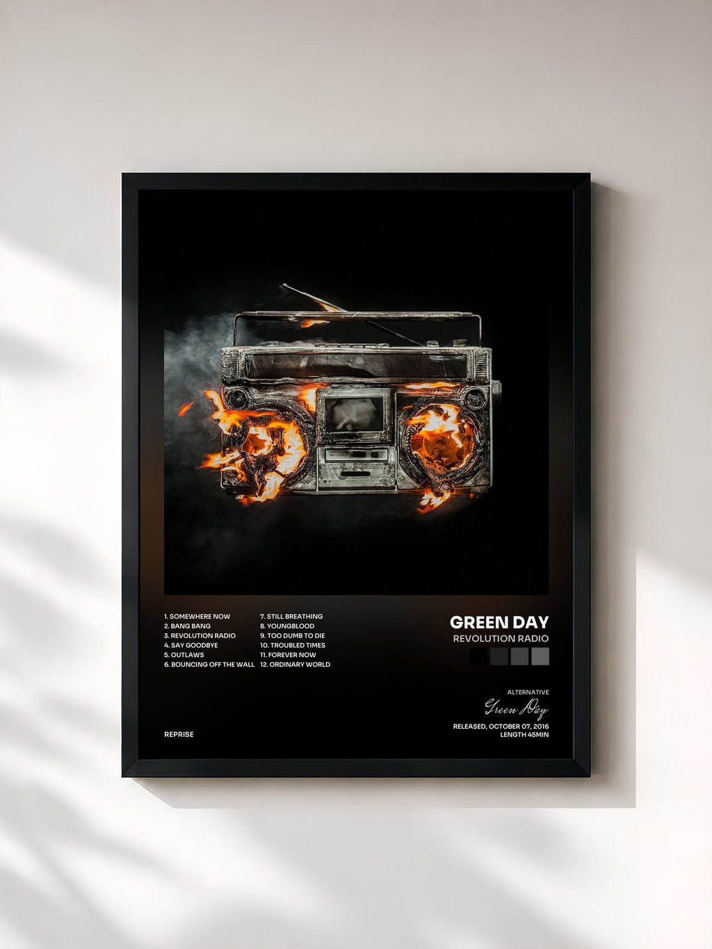 #noir Tableau de l'album Revolution Radio de Green Day, cadre noir, imprimé et encadré en France