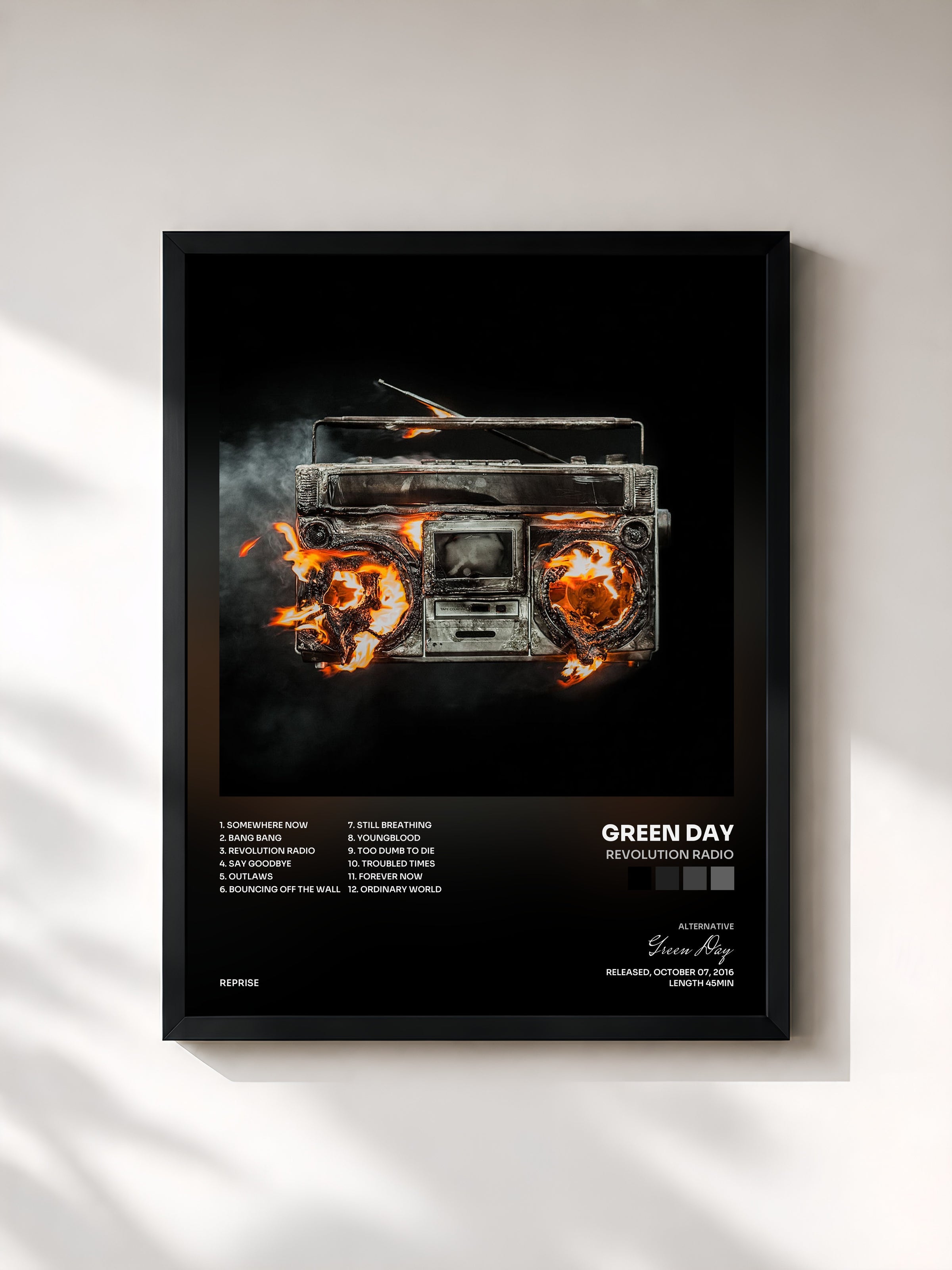 #noir Revolution Radio by Green Day as a framed art print, black frame, printed and framed in France