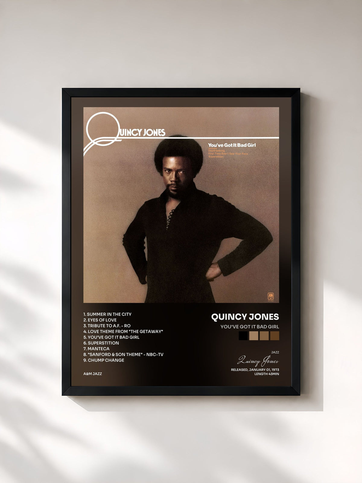#noir Tableau de l'album You've Got It Bad Girl de Quincy Jones, cadre noir, imprimé et encadré en France