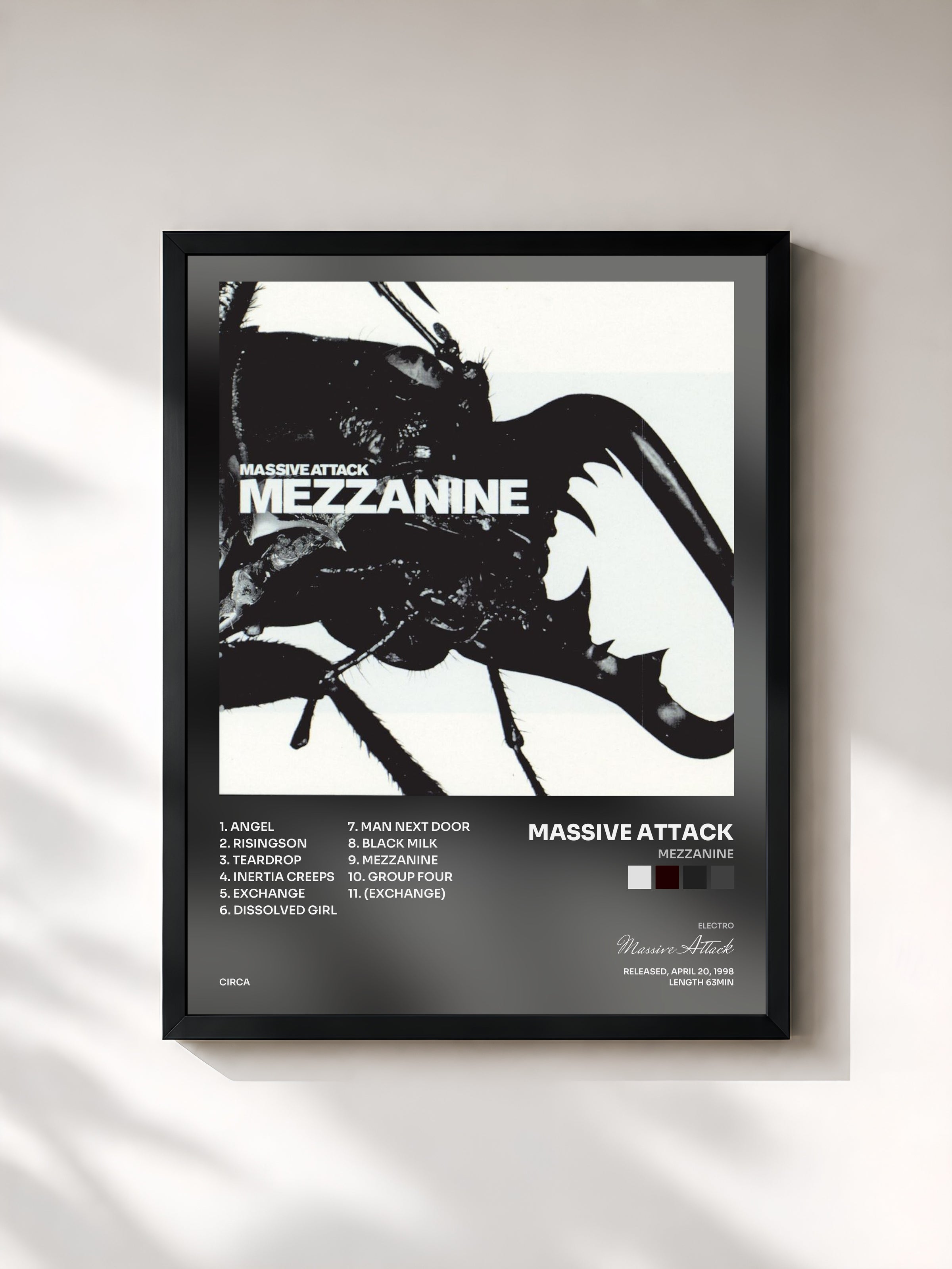 #noir Mezzanine by Massive Attack as a framed art print, black frame, printed and framed in France