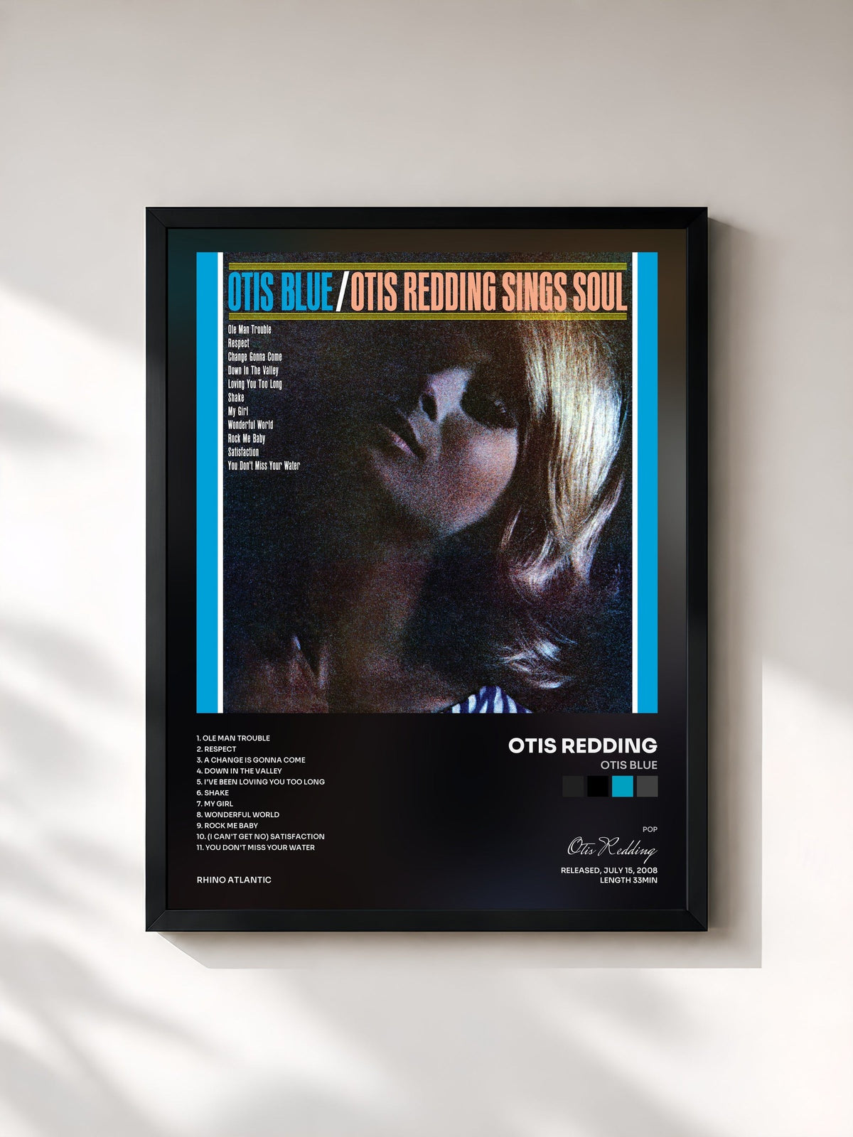 #noir Tableau de l'album Otis Blue de Otis Redding, cadre noir, imprimé et encadré en France