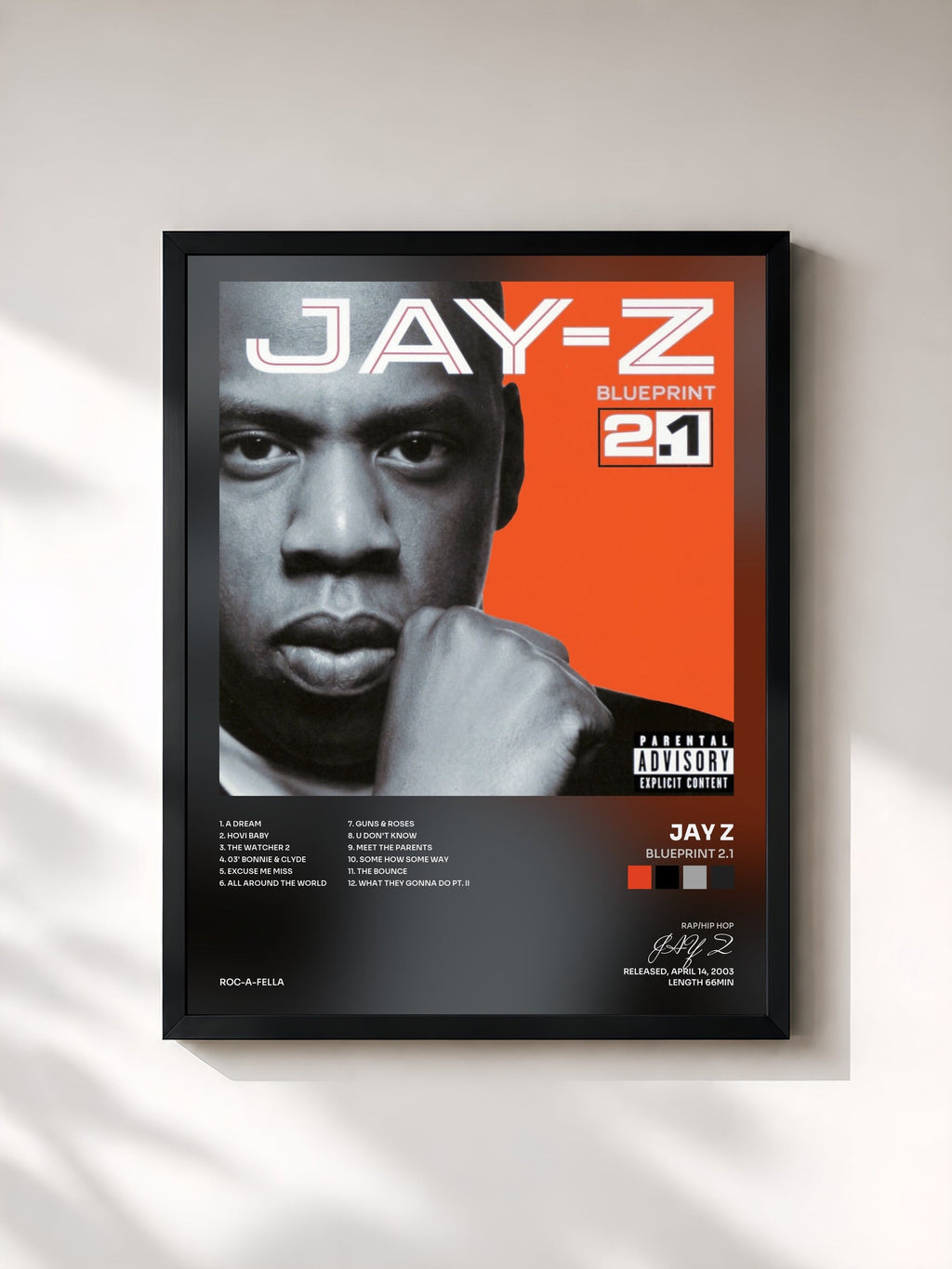 #noir Tableau de l'album Blueprint 2.1 de JAY Z, cadre noir, imprimé et encadré en France