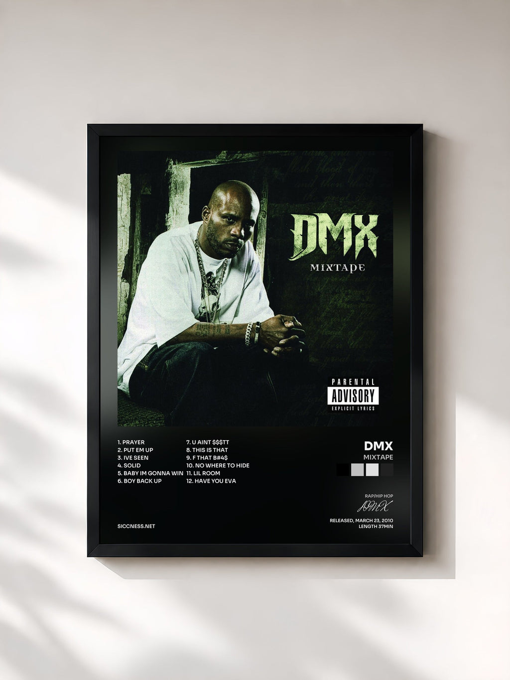 #noir Mixtape de DMX en lámina enmarcada, marco negro, impresa y enmarcada en Francia
