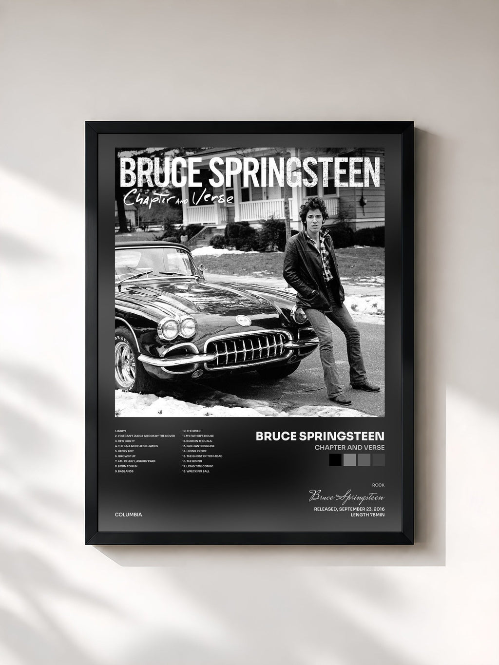 #noir Chapter and Verse de Bruce Springsteen en lámina enmarcada, marco negro, impresa y enmarcada en Francia