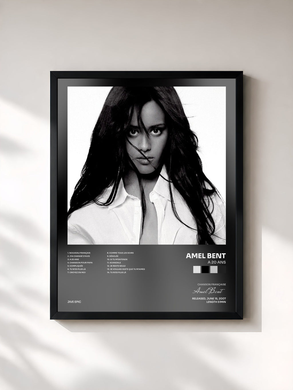 #noir A 20 Ans de Amel Bent en lámina enmarcada, marco negro, impresa y enmarcada en Francia