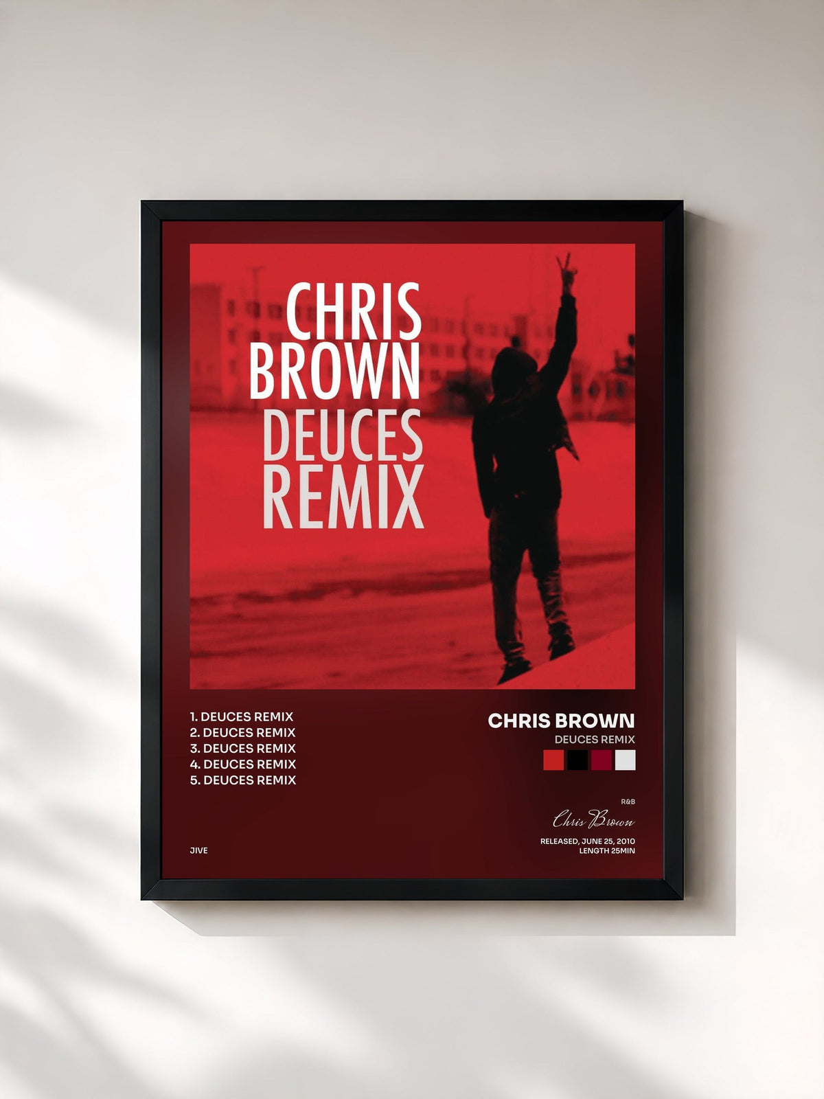 #noir Tableau de l'album Deuces Remix de Chris Brown, cadre noir, imprimé et encadré en France