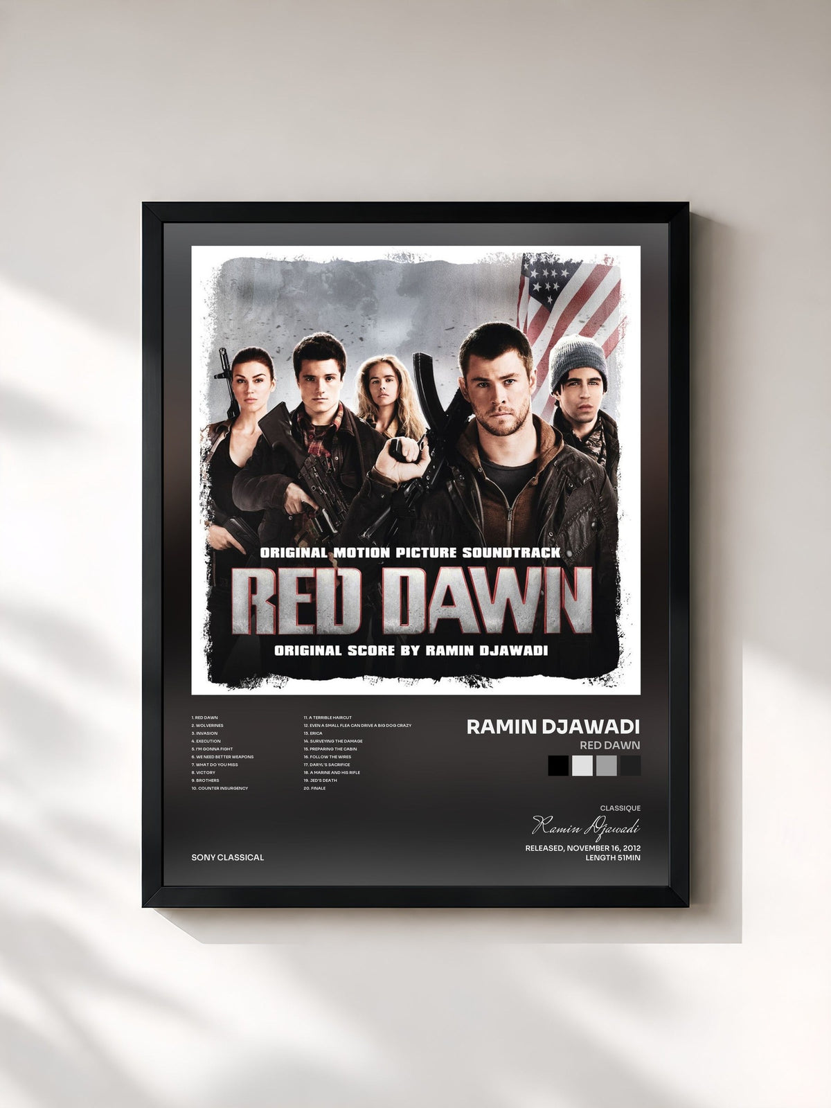 #noir Tableau de l'album Red Dawn de Ramin Djawadi, cadre noir, imprimé et encadré en France