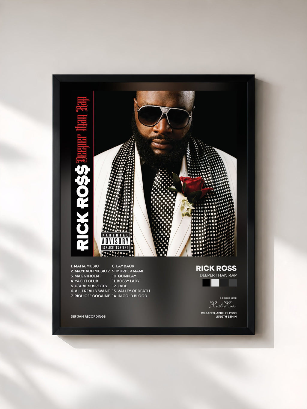 #noir Deeper Than Rap by Rick Ross as a framed art print, black frame, printed and framed in France