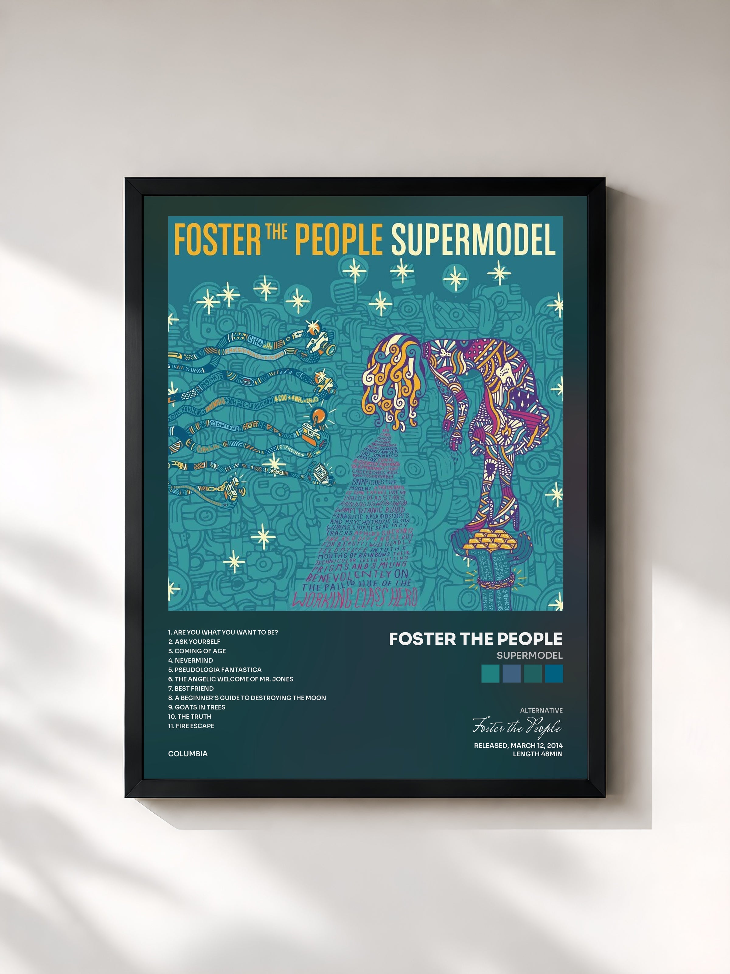 #noir Supermodel by Foster the People as a framed art print, black frame, printed and framed in France