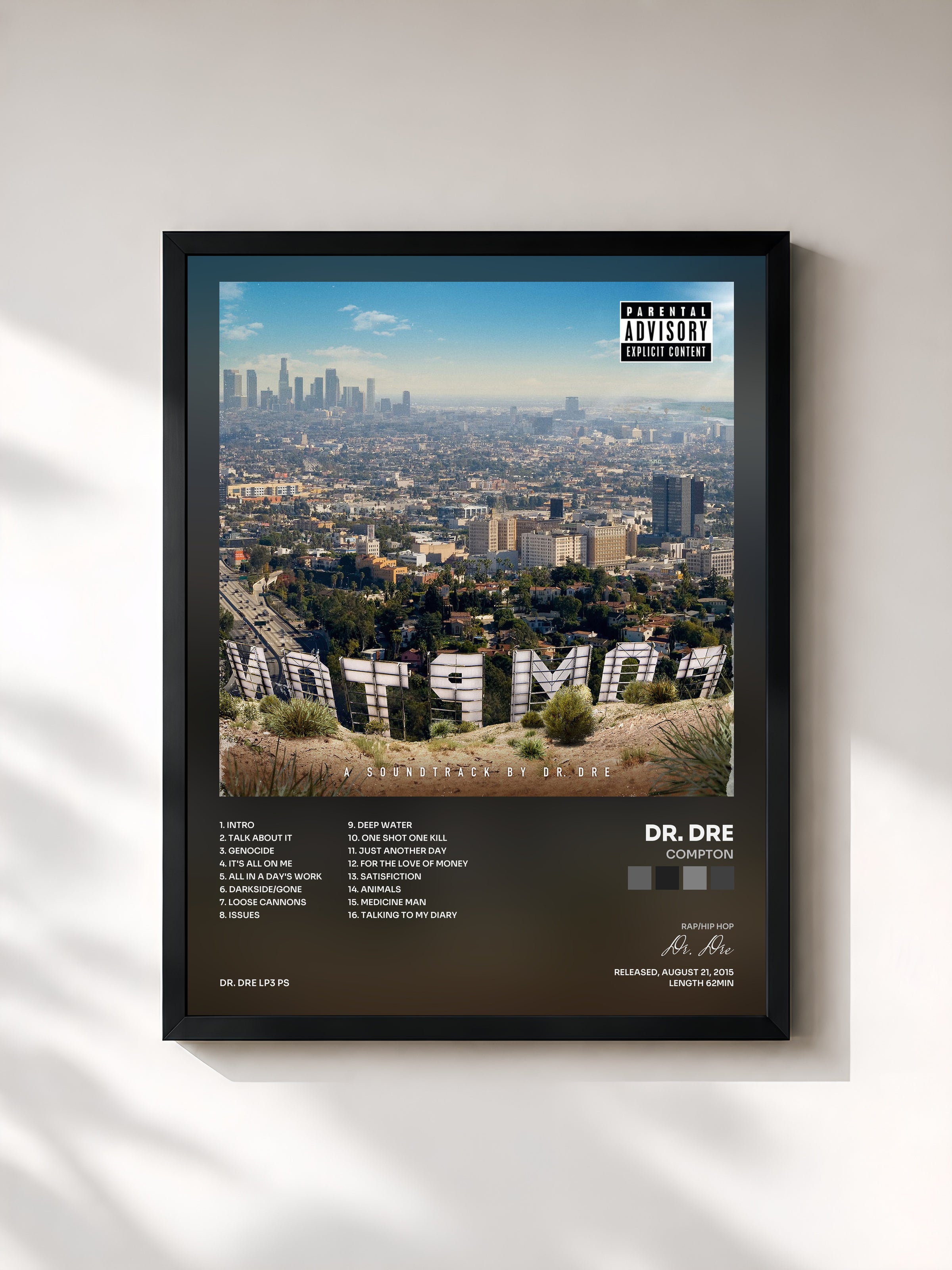 #noir Tableau de l'album Compton de Dr. Dre, cadre noir, imprimé et encadré en France
