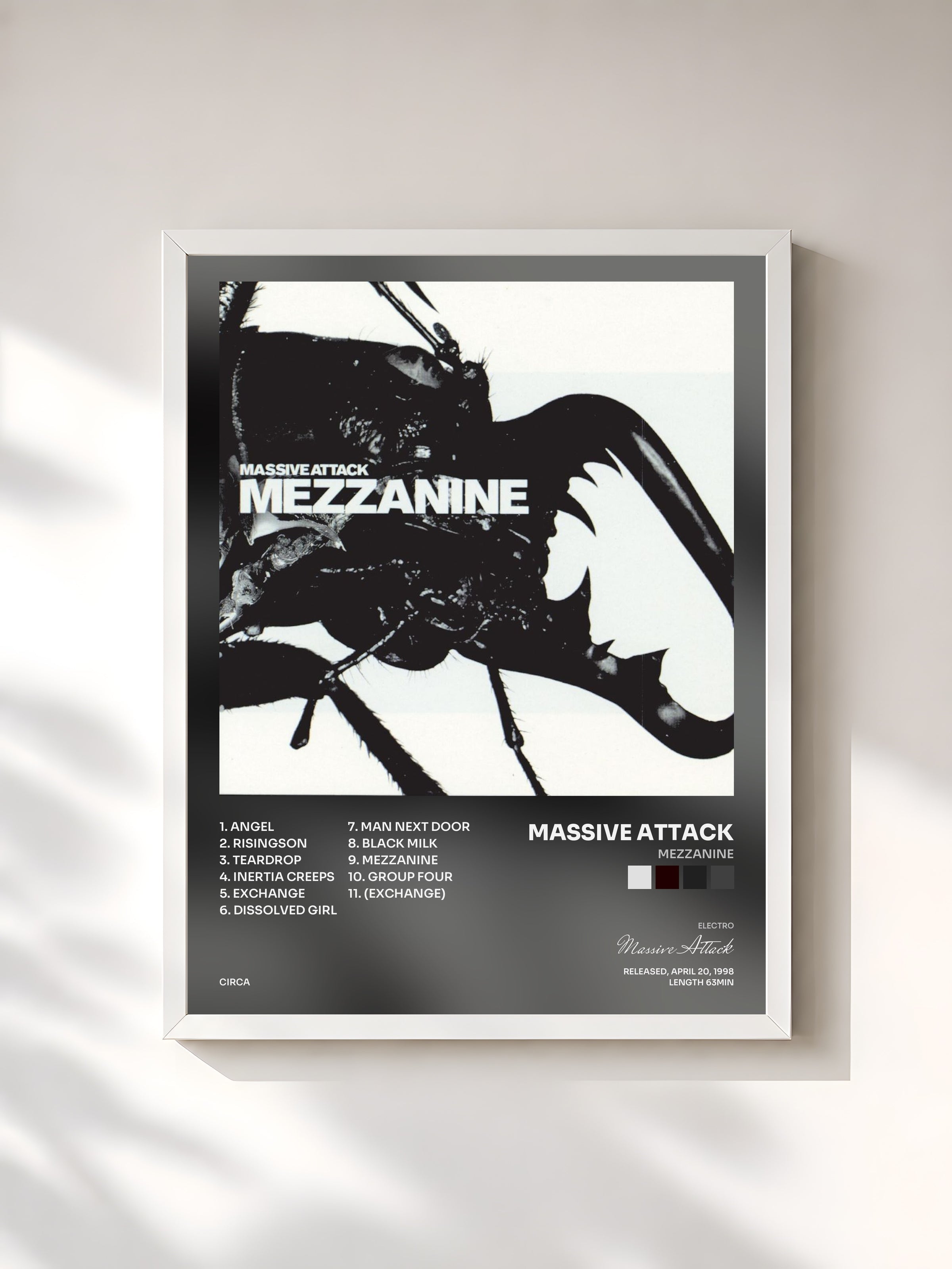 #blanc Mezzanine by Massive Attack as a framed art print, white frame, printed and framed in France