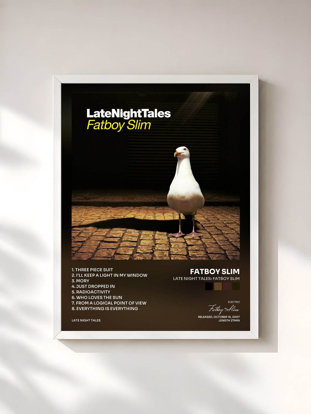 #blanc Tableau de l'album Late Night Tales: Fatboy Slim de Fatboy Slim, cadre blanc, imprimé et encadré en France