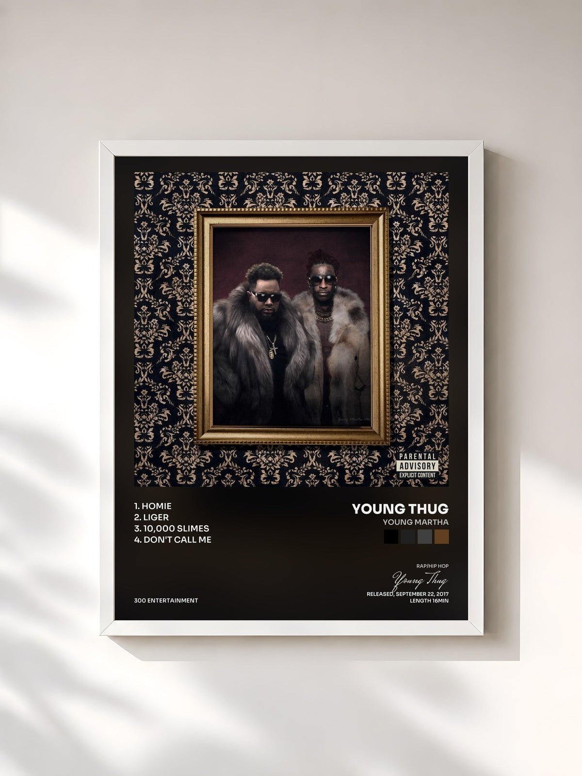 #blanc Tableau de l'album Young Martha de Young Thug, cadre blanc, imprimé et encadré en France