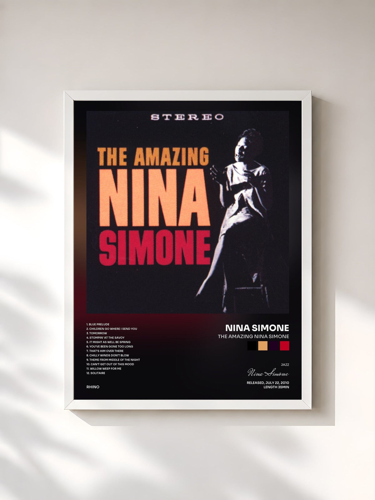 #blanc Tableau de l'album The Amazing Nina Simone de Nina Simone, cadre blanc, imprimé et encadré en France
