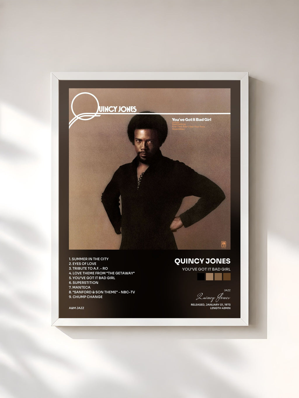 #blanc You've Got It Bad Girl by Quincy Jones as a framed art print, white frame, printed and framed in France