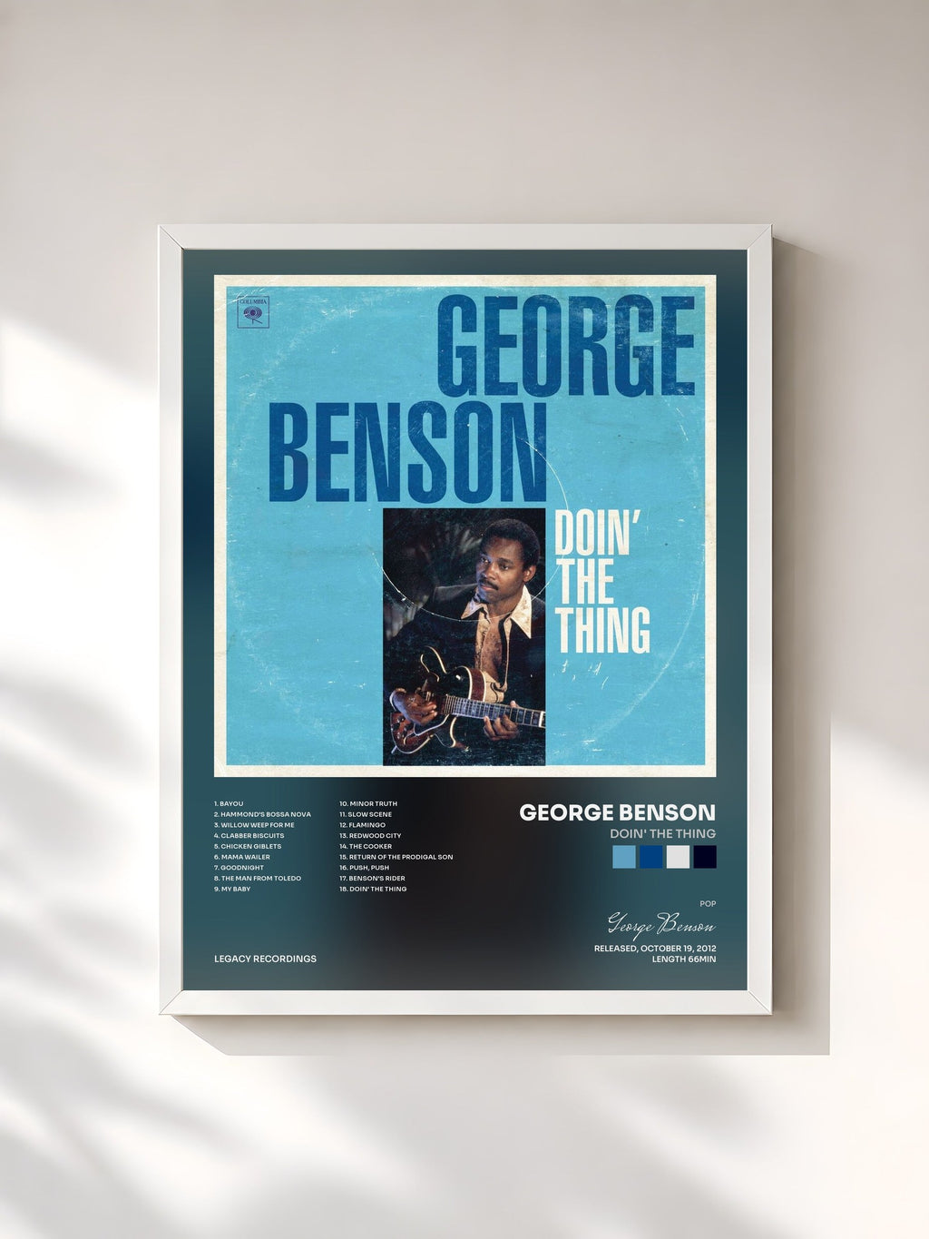 #blanc Doin' The Thing di George Benson in stampa incorniciata, cornice bianca, stampata e incorniciata in Francia