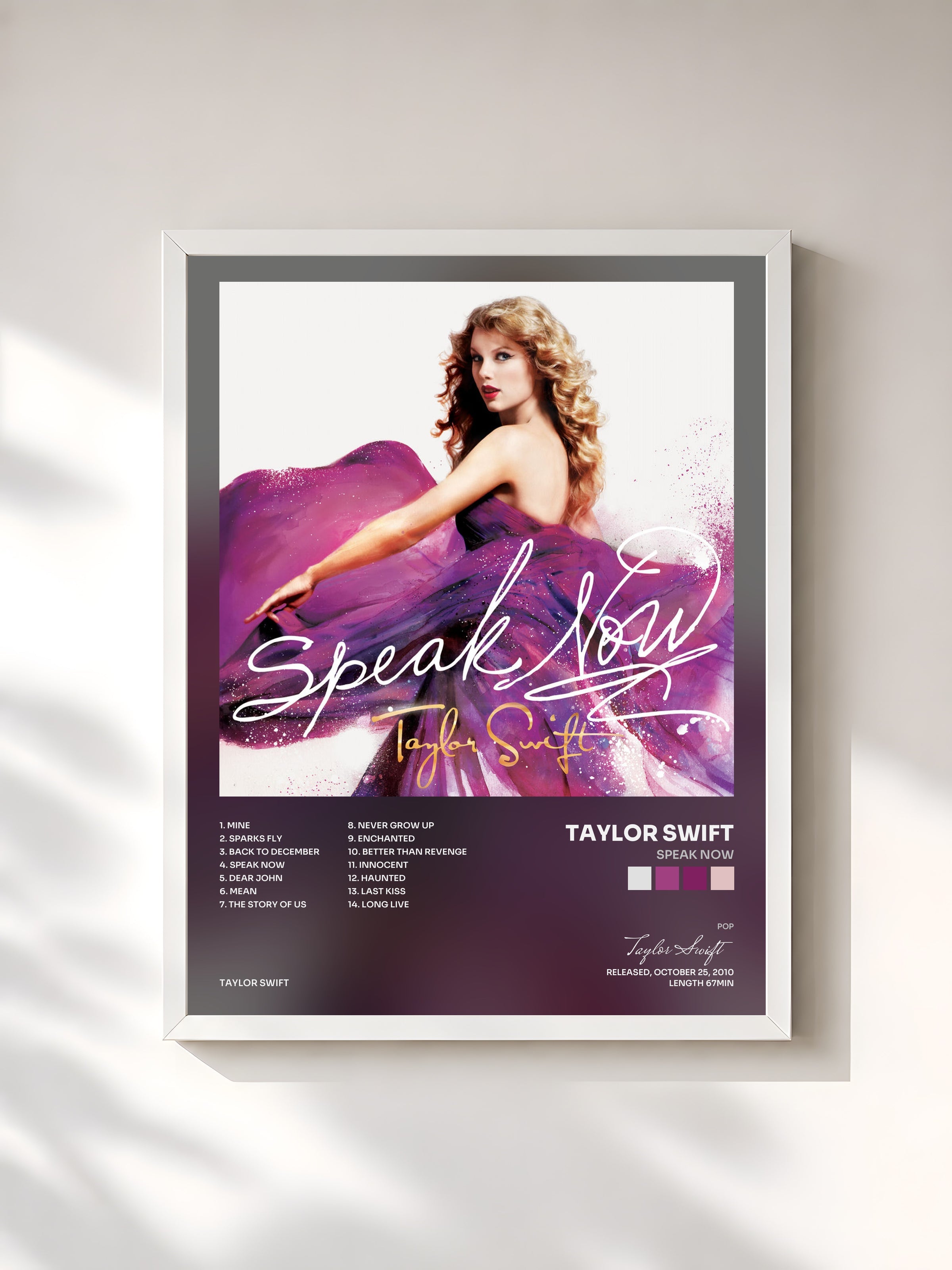 #blanc Speak Now de Taylor Swift en lámina enmarcada, marco blanco, impresa y enmarcada en Francia