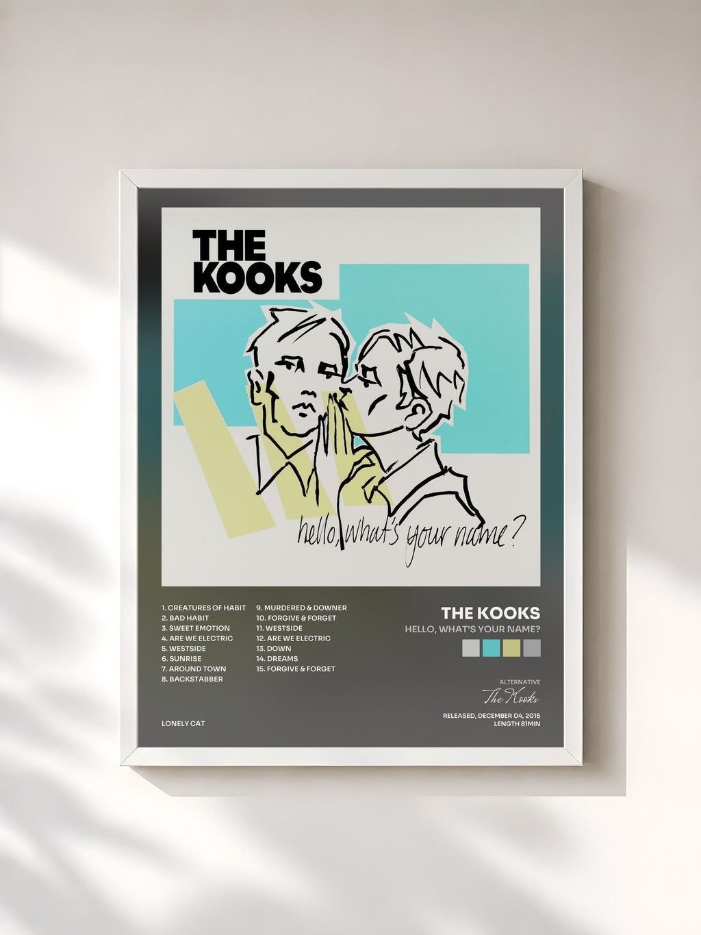 #blanc Hello, What's Your Name? di The Kooks in stampa incorniciata, cornice bianca, stampata e incorniciata in Francia
