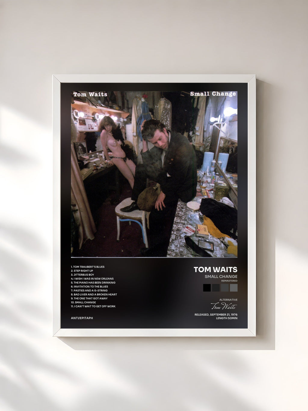 #blanc Small Change (Remastered) von Tom Waits als gerahmter Kunstdruck, weißer Rahmen, gedruckt und gerahmt in Frankreich