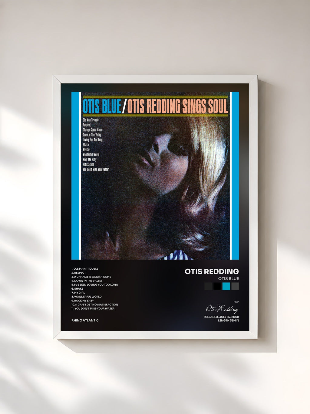 #blanc Tableau de l'album Otis Blue de Otis Redding, cadre blanc, imprimé et encadré en France