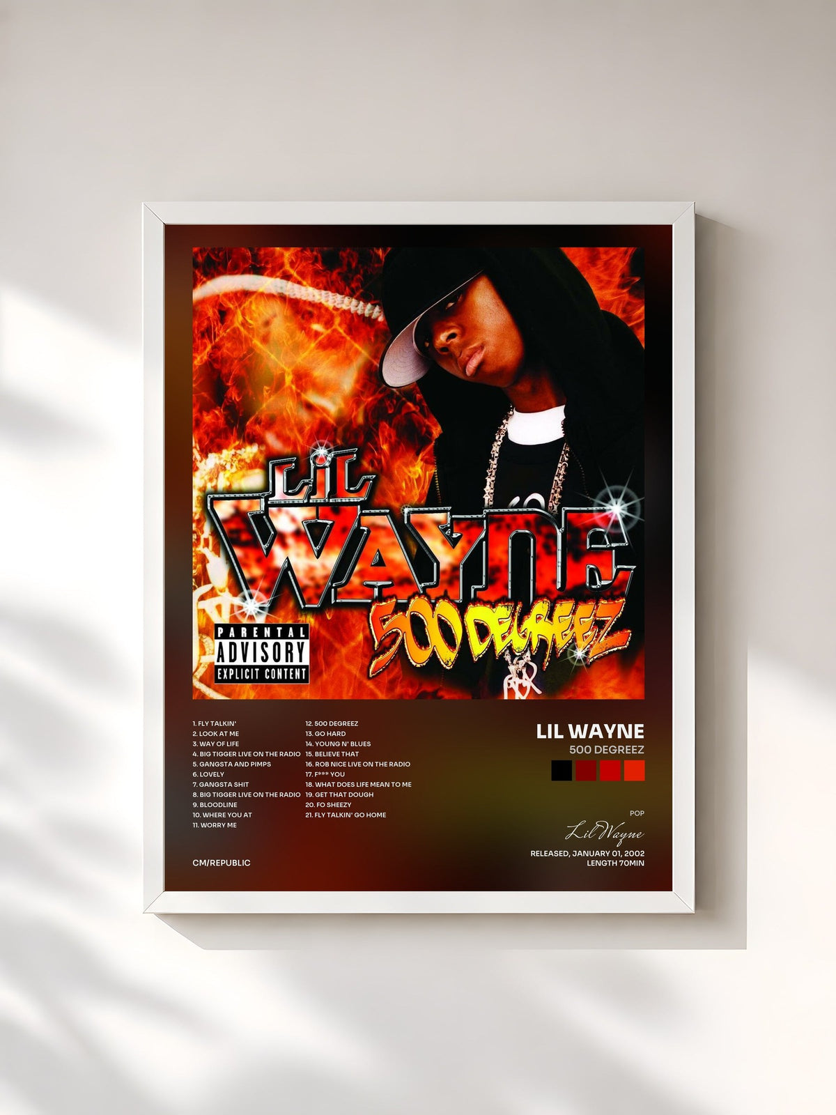 #blanc 500 Degreez von Lil Wayne als gerahmter Kunstdruck, weißer Rahmen, gedruckt und gerahmt in Frankreich