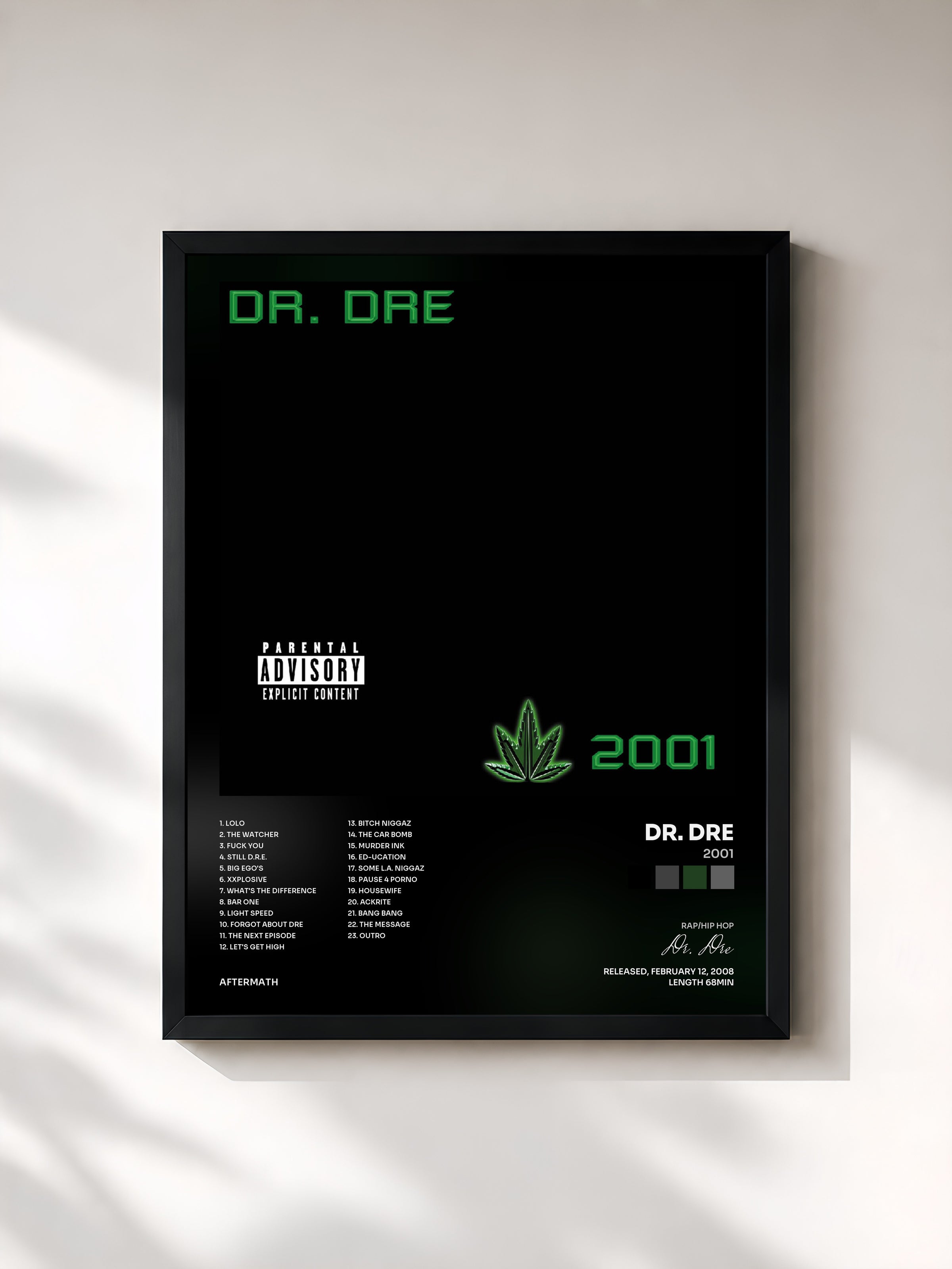 #noir Tableau de l'album 2001 de Dr. Dre, cadre noir, imprimé et encadré en France