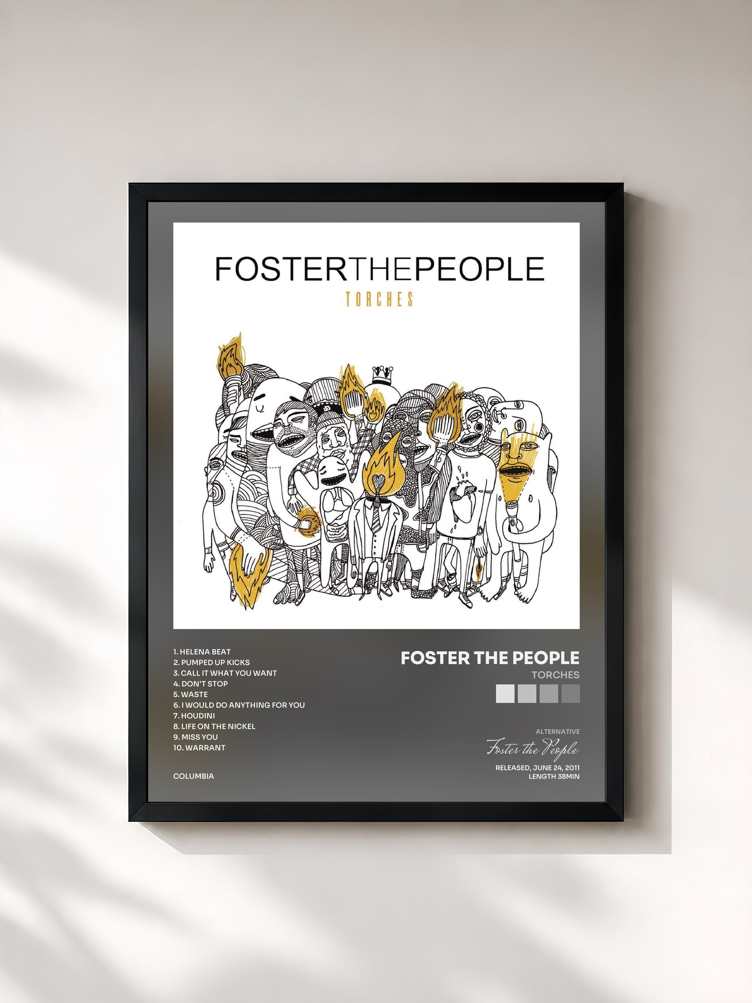 #noir Torches by Foster the People as a framed art print, black frame, printed and framed in France