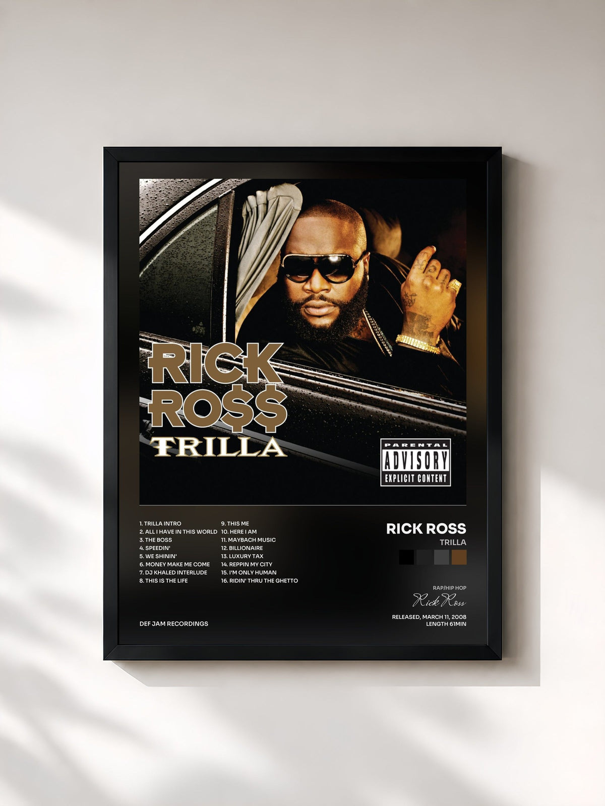 #noir Trilla by Rick Ross as a framed art print, black frame, printed and framed in France