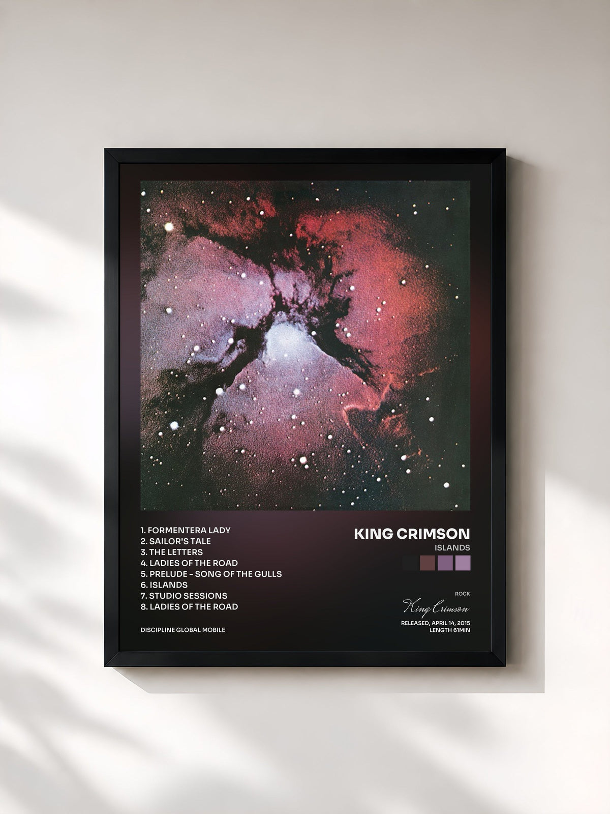 #noir Tableau de l'album Islands de King Crimson, cadre noir, imprimé et encadré en France