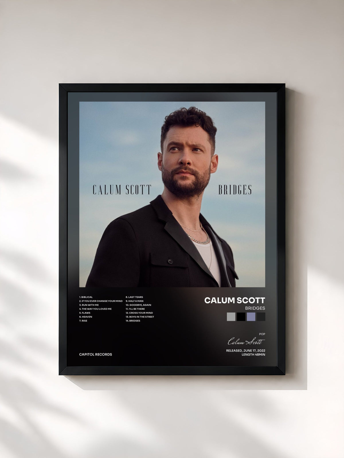 #noir Tableau de l'album Bridges de Calum Scott, cadre noir, imprimé et encadré en France