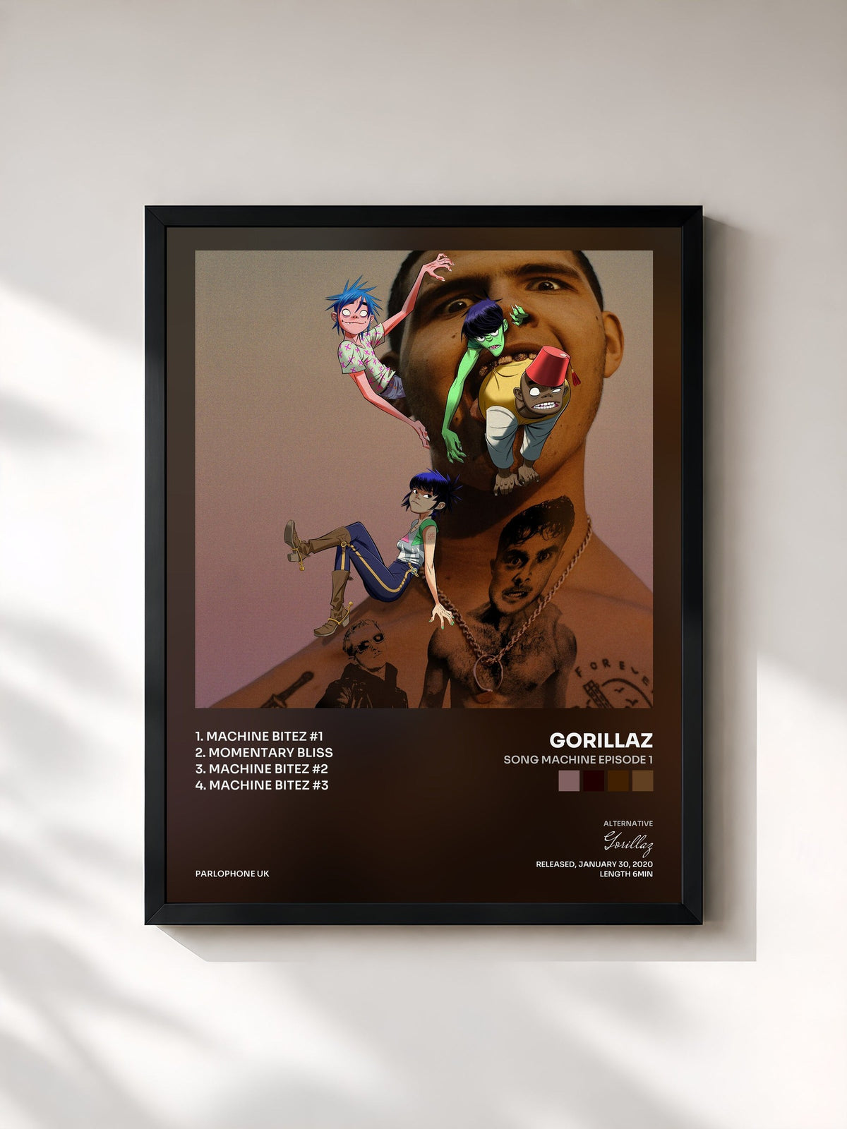 #noir Tableau de l'album Song Machine Episode 1 de Gorillaz, cadre noir, imprimé et encadré en France