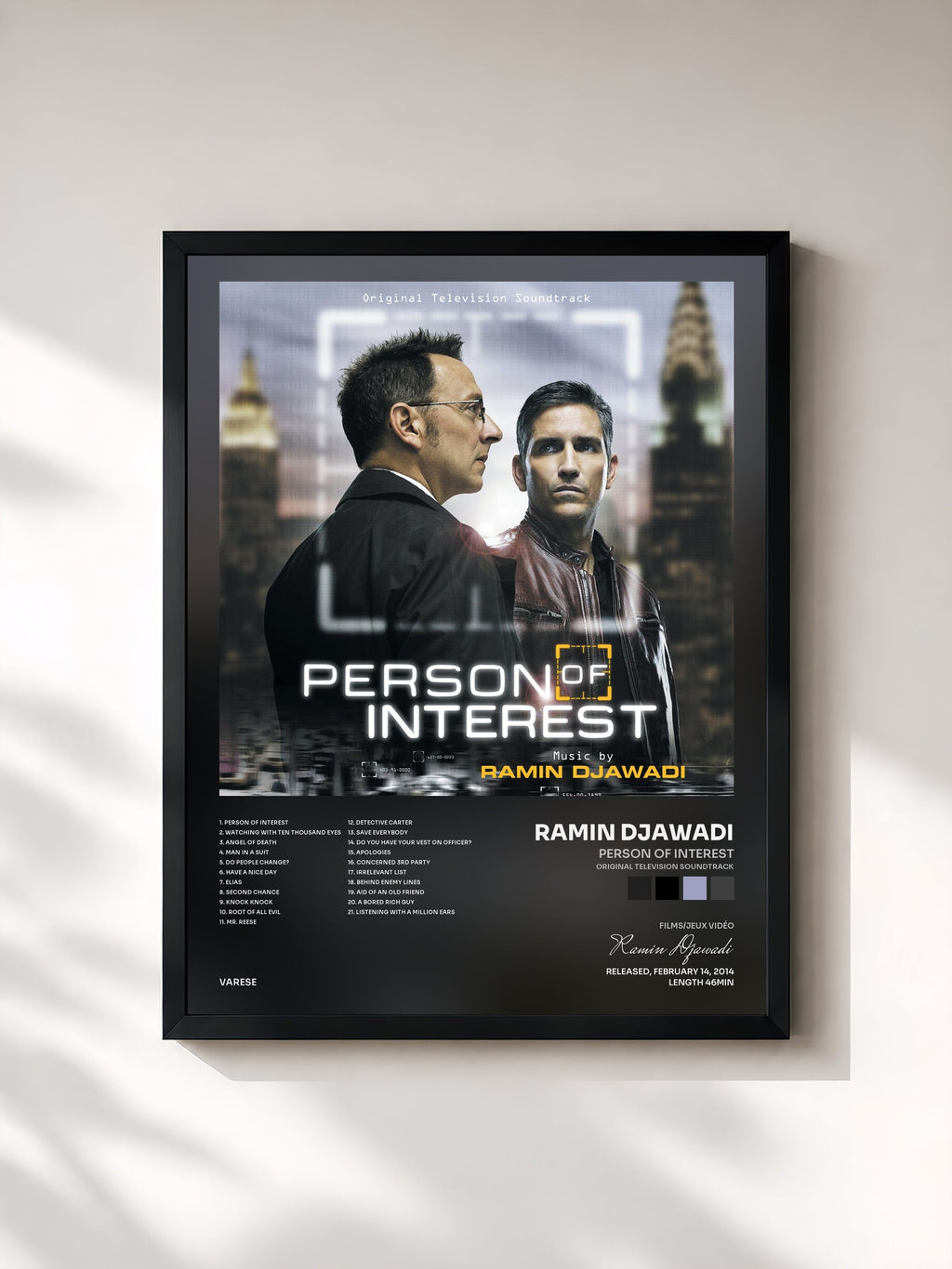 #noir Person Of Interest (Original Television Soundtrack) by Ramin Djawadi as a framed art print, black frame, printed and framed in France