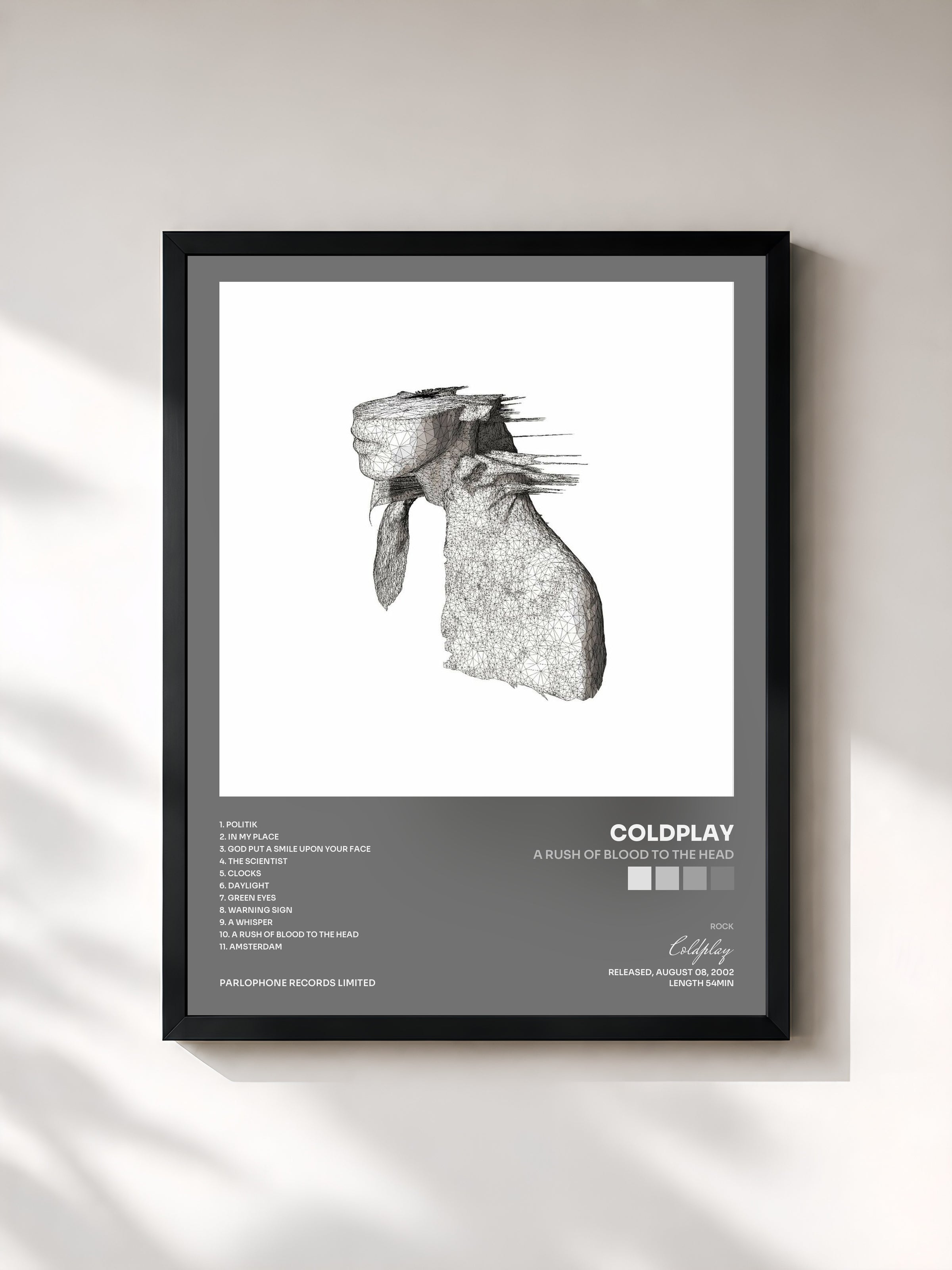 #noir A Rush of Blood to the Head di Coldplay in stampa incorniciata, cornice nera, stampata e incorniciata in Francia